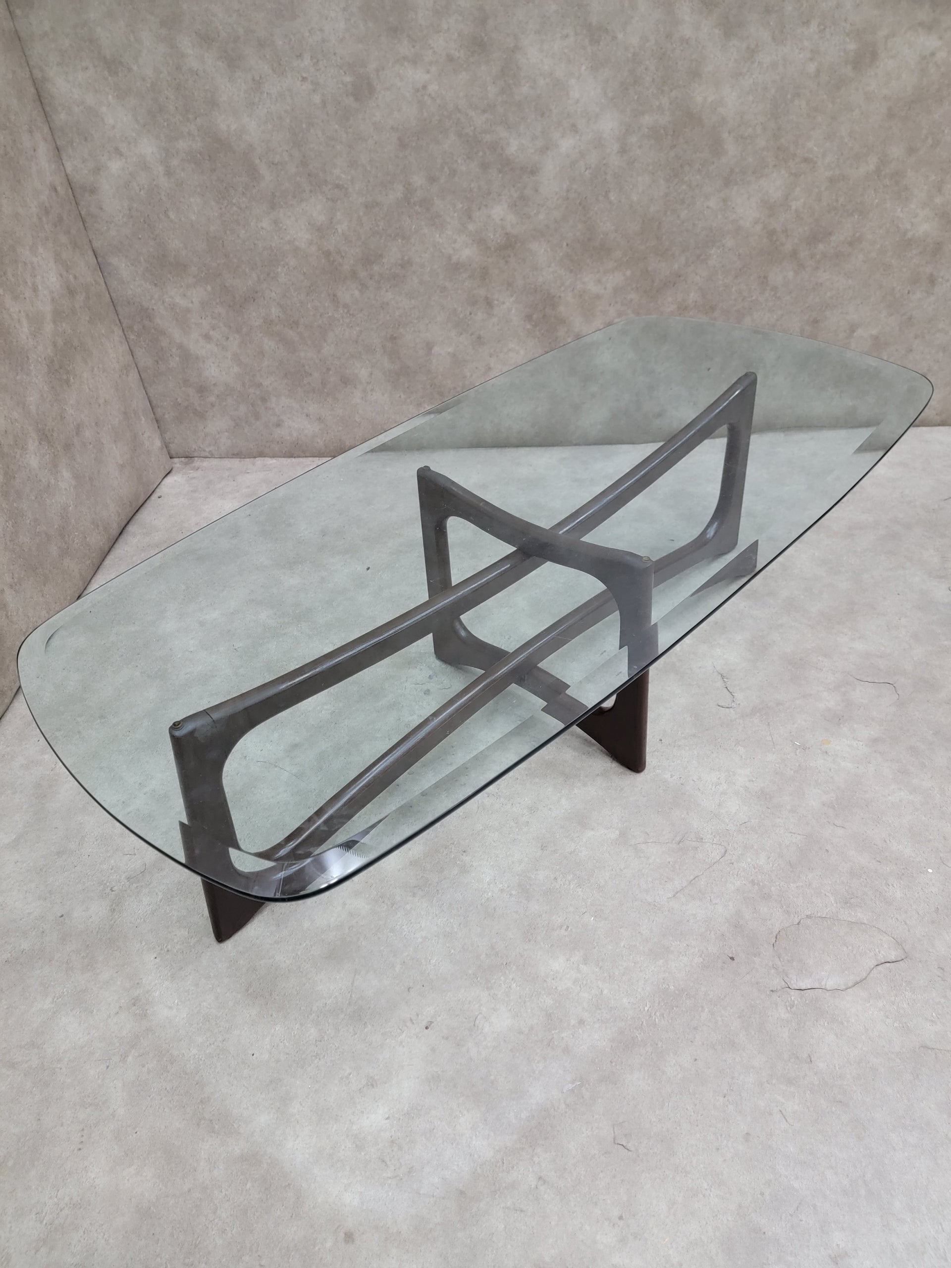 Mid Century Modern Adrian Pearsall Style Bowtie with Rectangular Glass Top Coffee Table