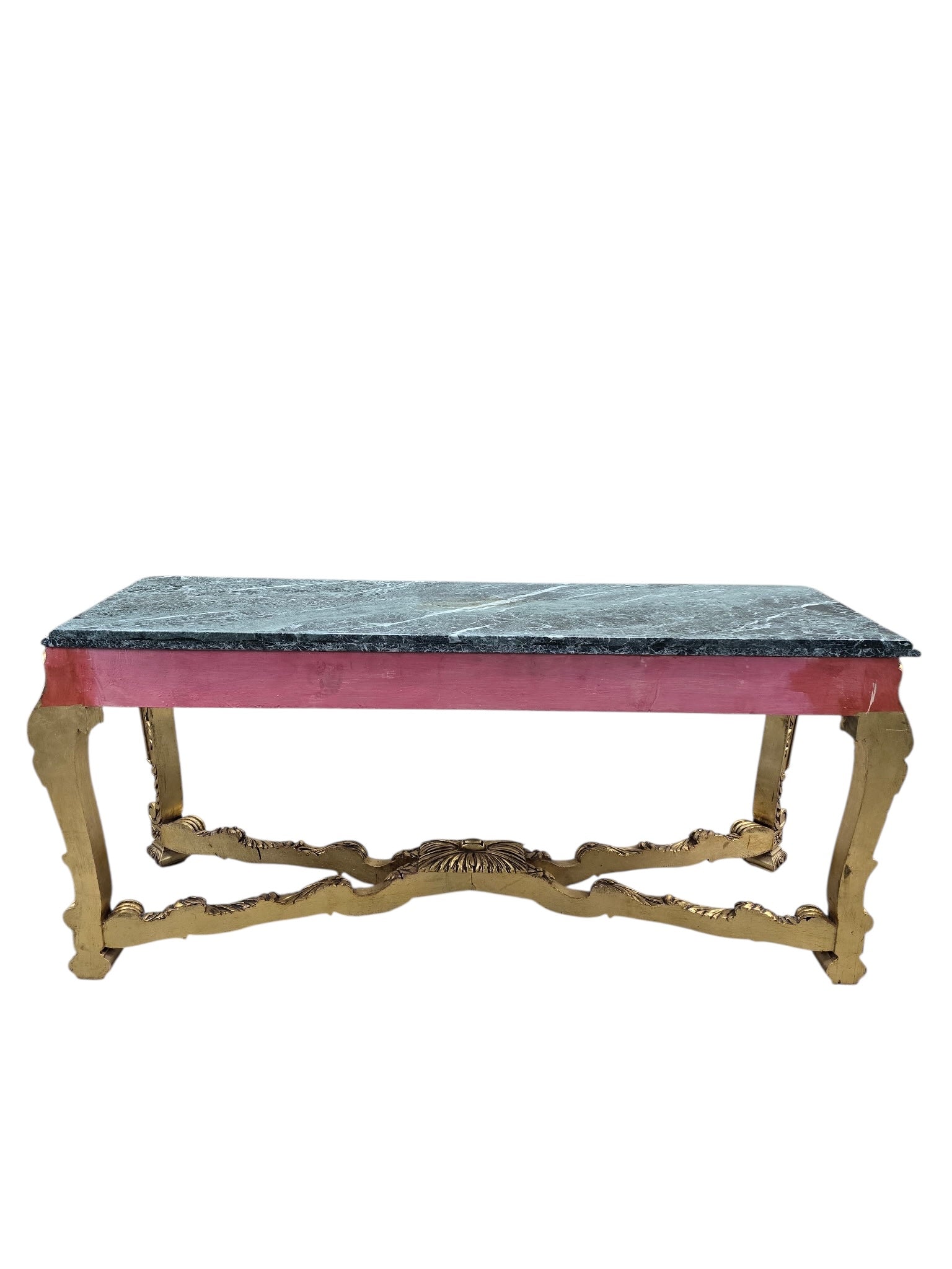 Antique French Louis XV Style Carved Giltwood Console Table with Marble Top