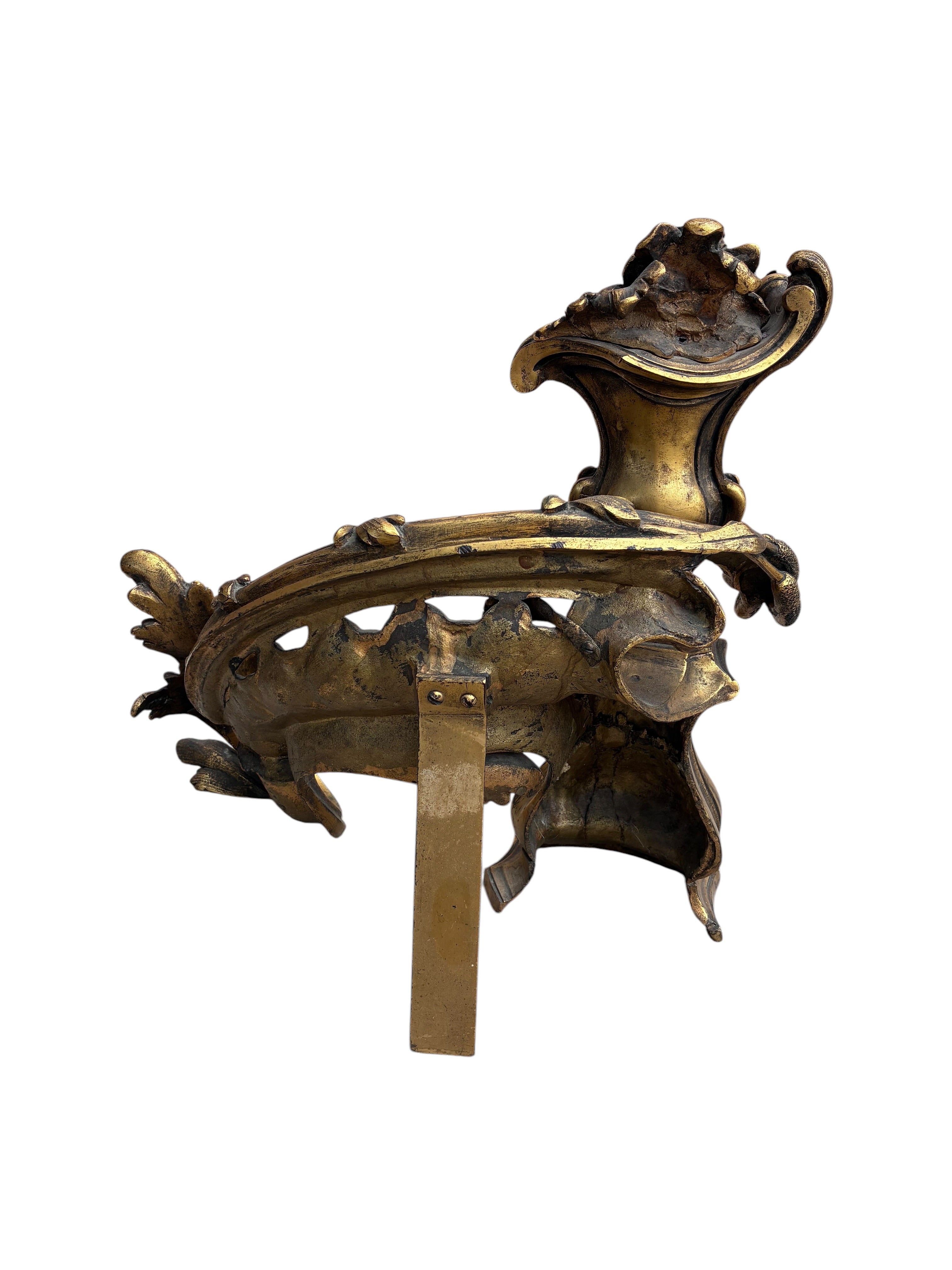 Antique French Rococo Revival Bronze Chenets Andirons – Pair
