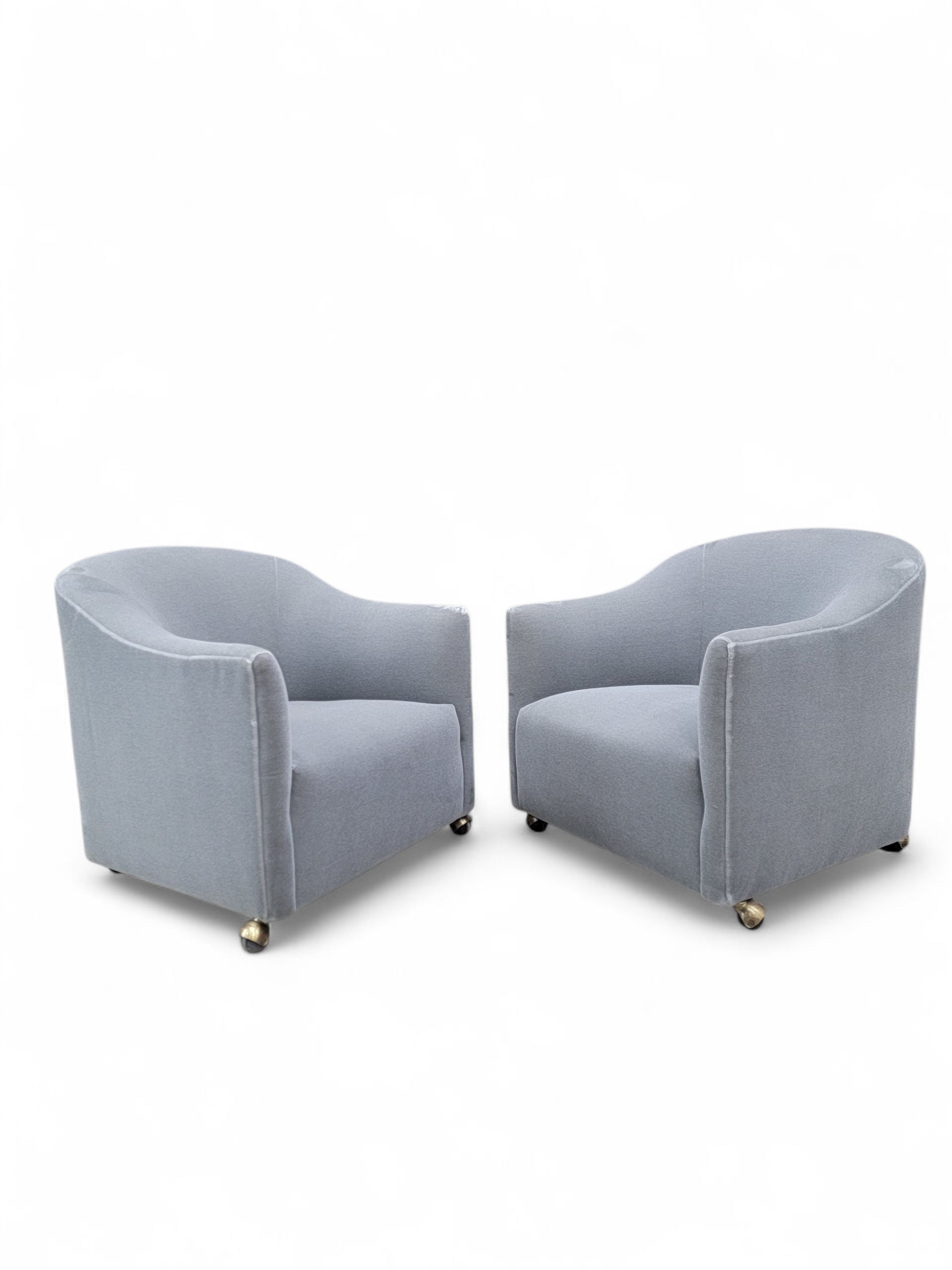 Mid Century Modern Barrel Back Club Chairs by Kroehler Newly Upholstered  - Pair