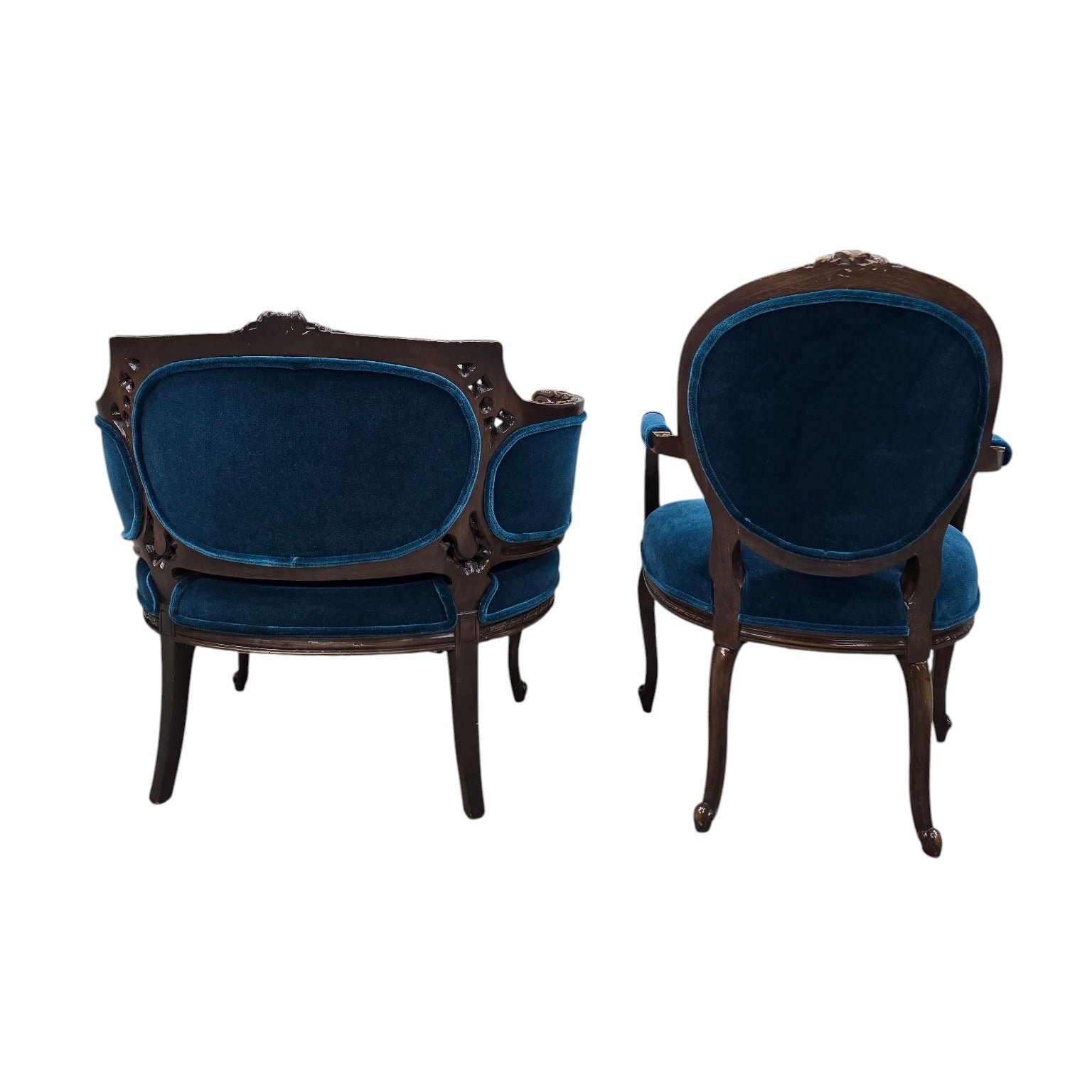 Antique French Louis XV and Louis XVI Style Armchairs Newly Upholstered – Set of 2