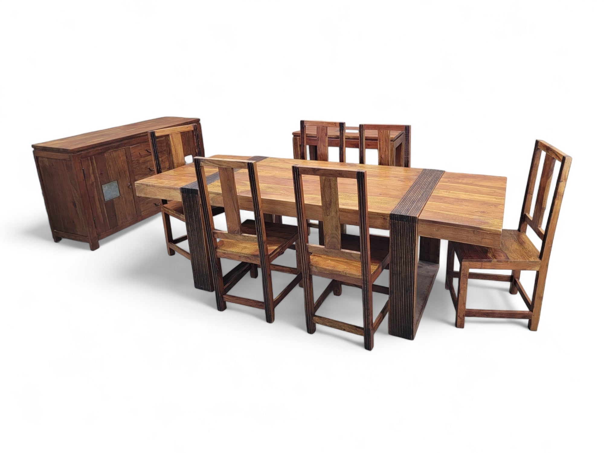 Vintage Rustic Reclaimed Barnwood Extending Dining Table and Chairs Set