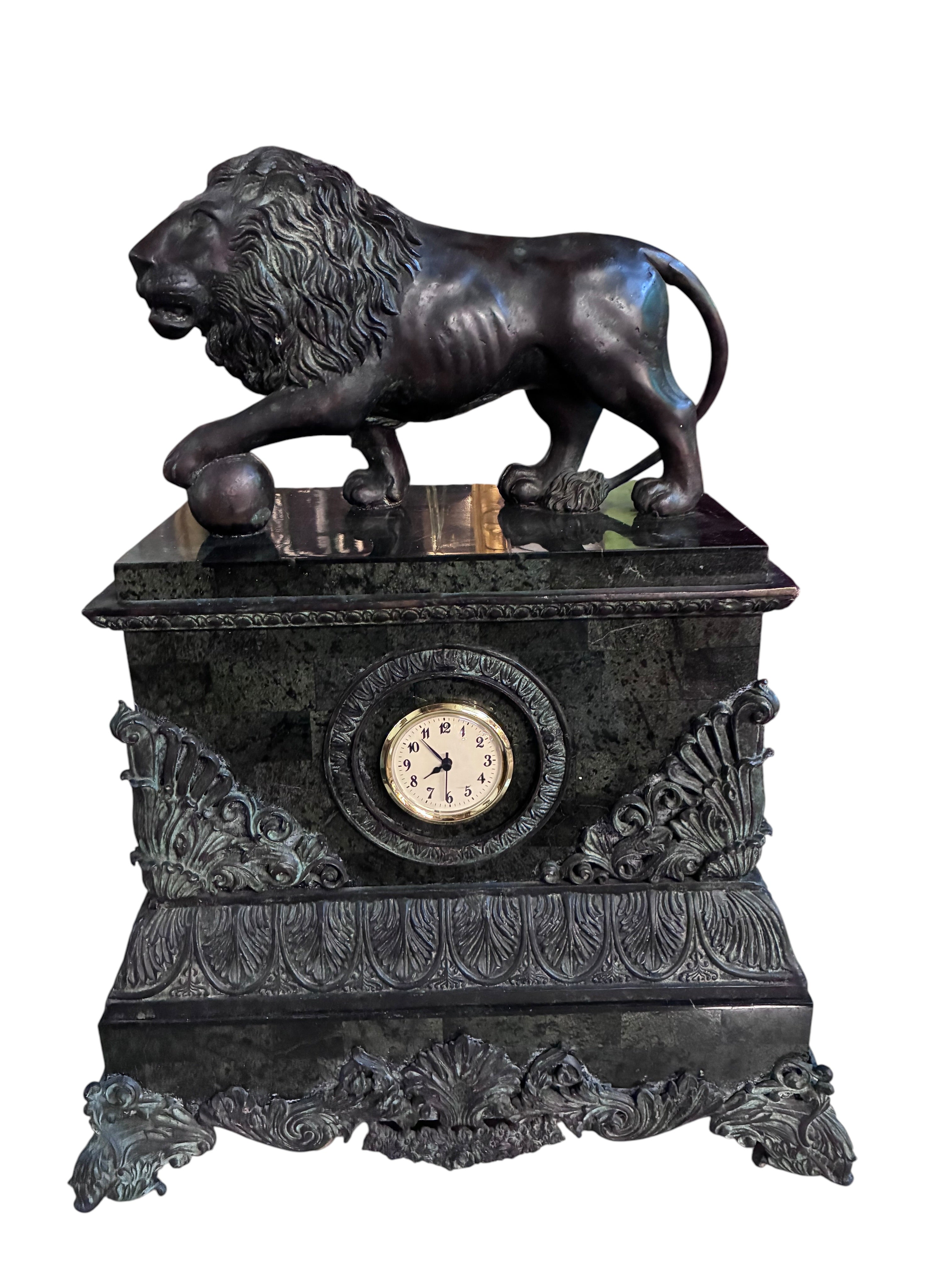 HOLD - Antique French Marble Lion Mantel Clock