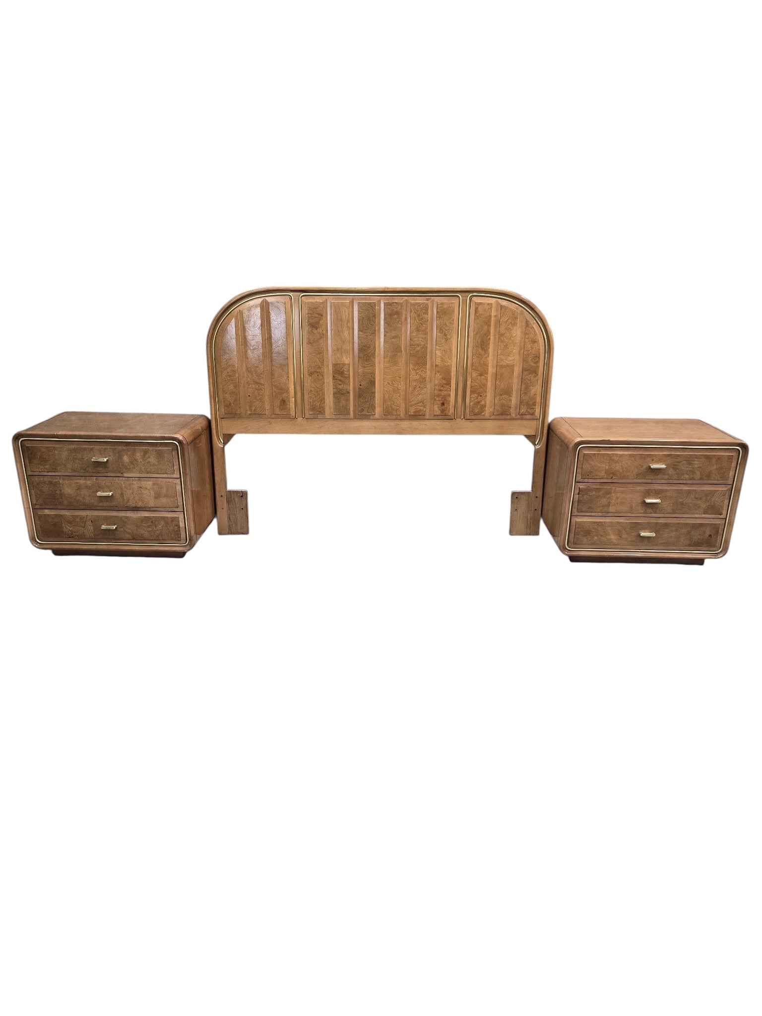 Mid Century Modern Headboard and Nightstands Set by American of Martinsville