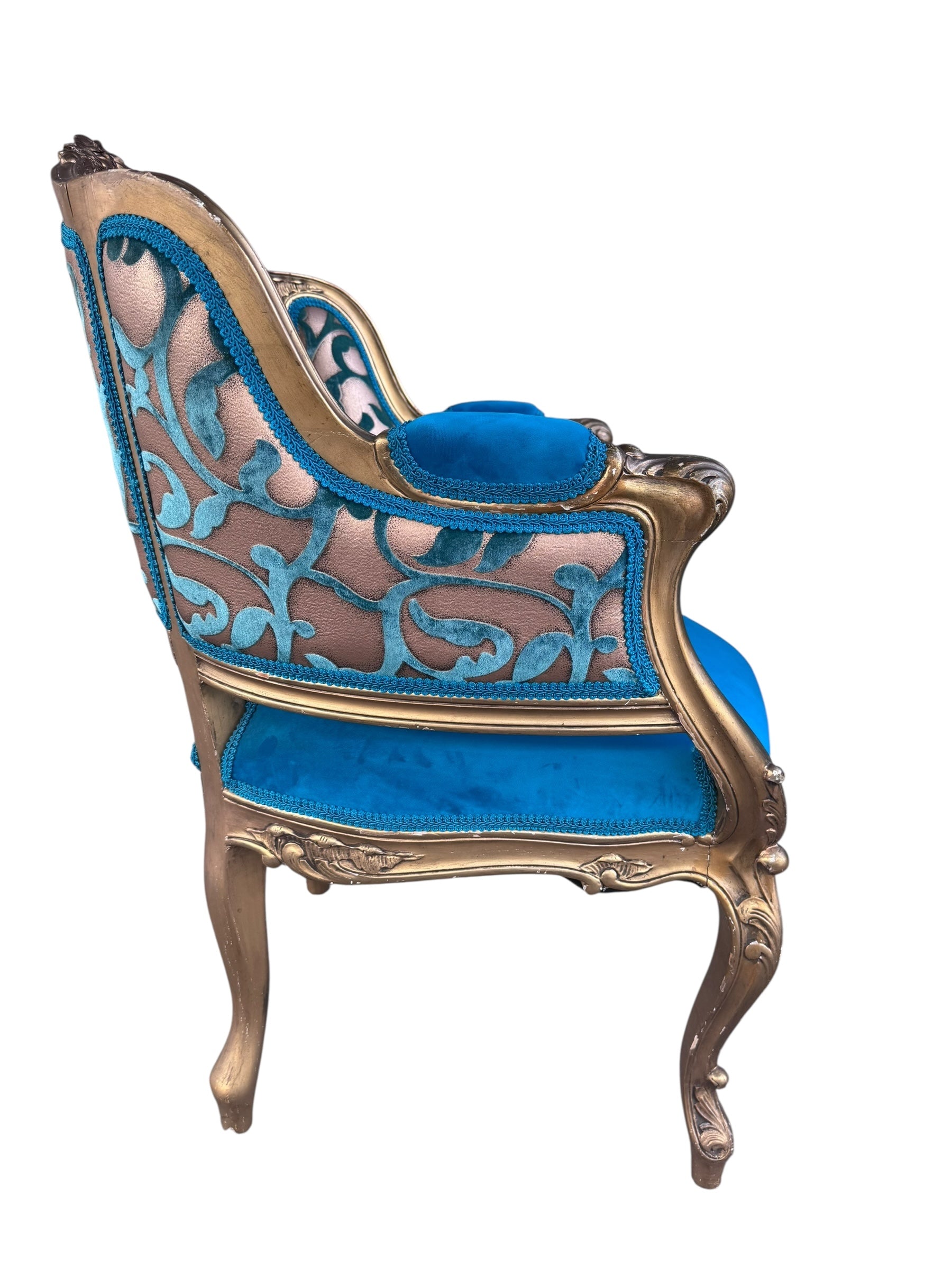 Antique French Louis XV Style Carved Bergere Giltwood Chairs - Pair