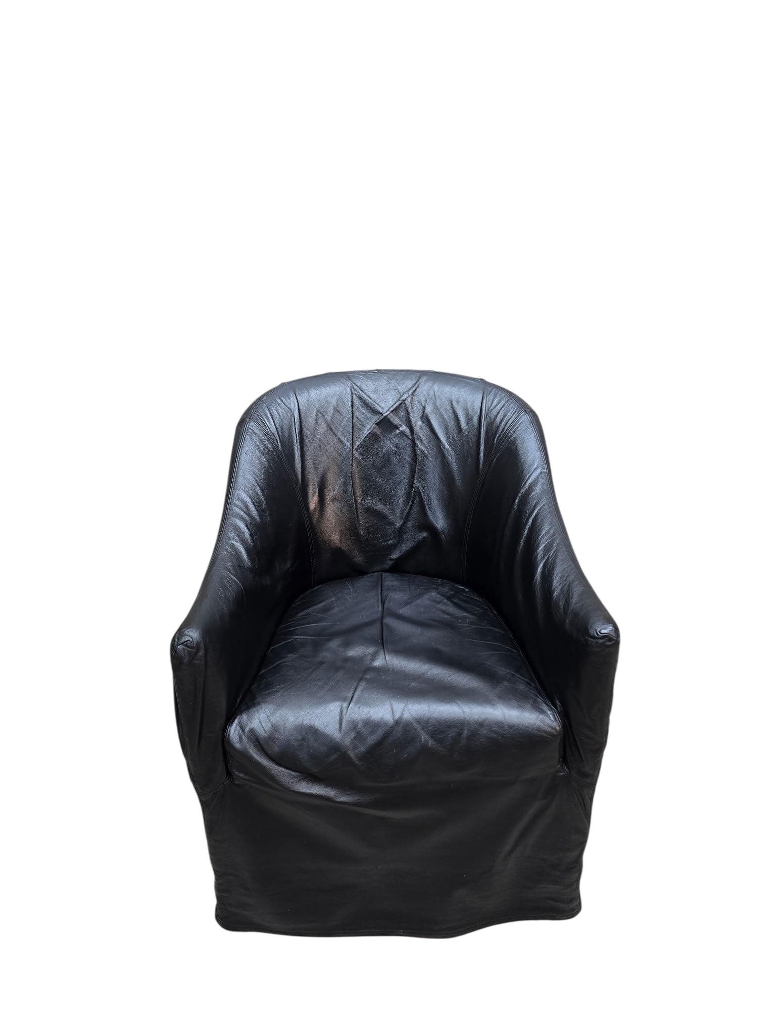 Vintage Barrel Back Club Chairs in Black Leather by Niedermaier - Pair