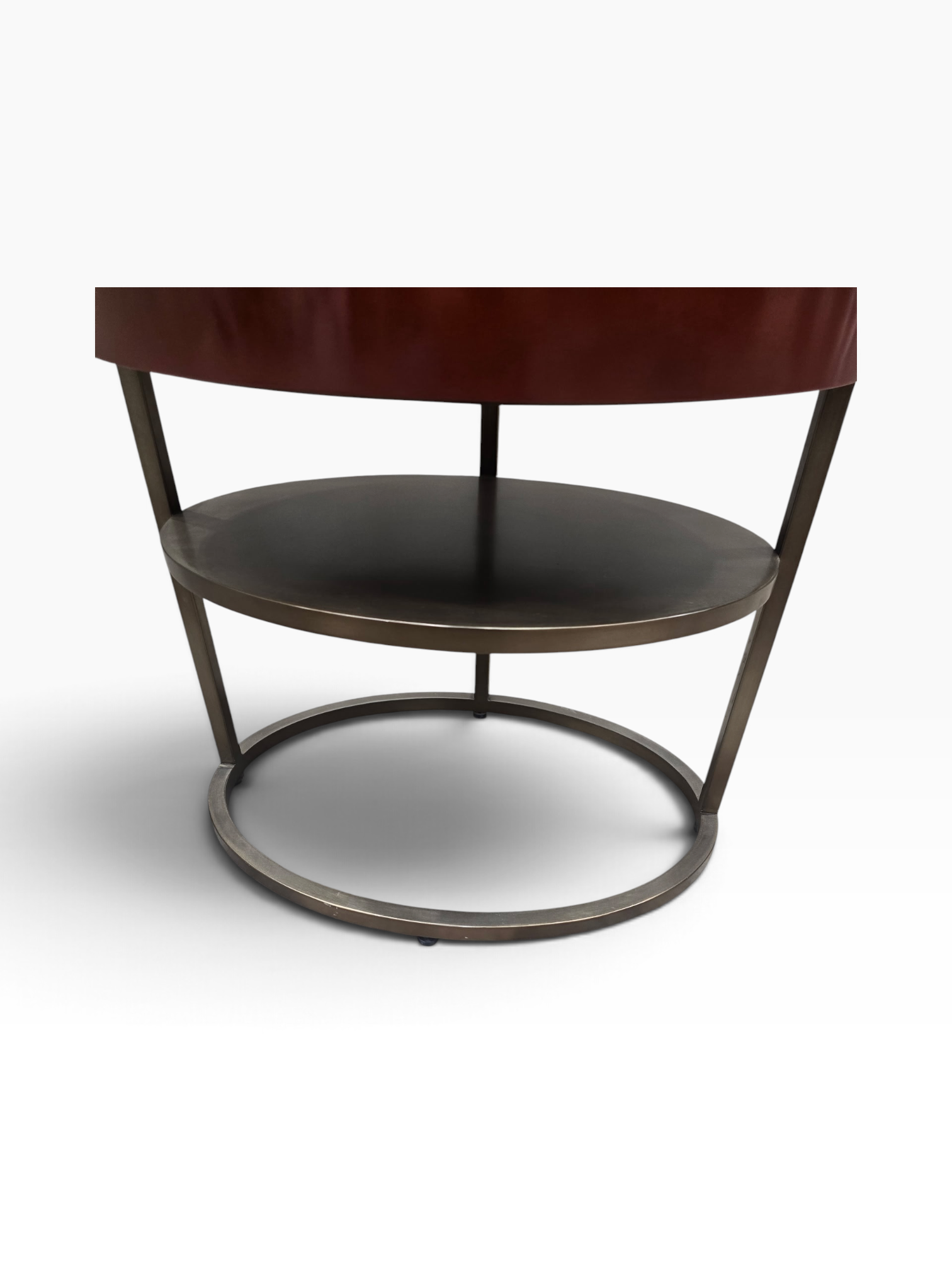 Samuelson Red Lacquered Oval Side Tables with Glass Tops & Brass Finish Stands – Pair