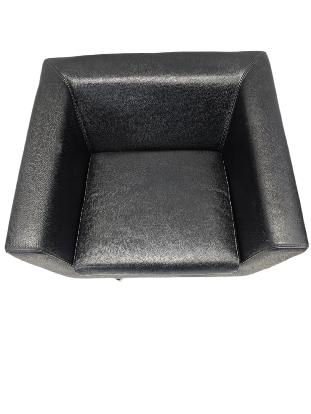 Mid Century Modern Roche Bobois Swivel Lounge Chair in Black Leather