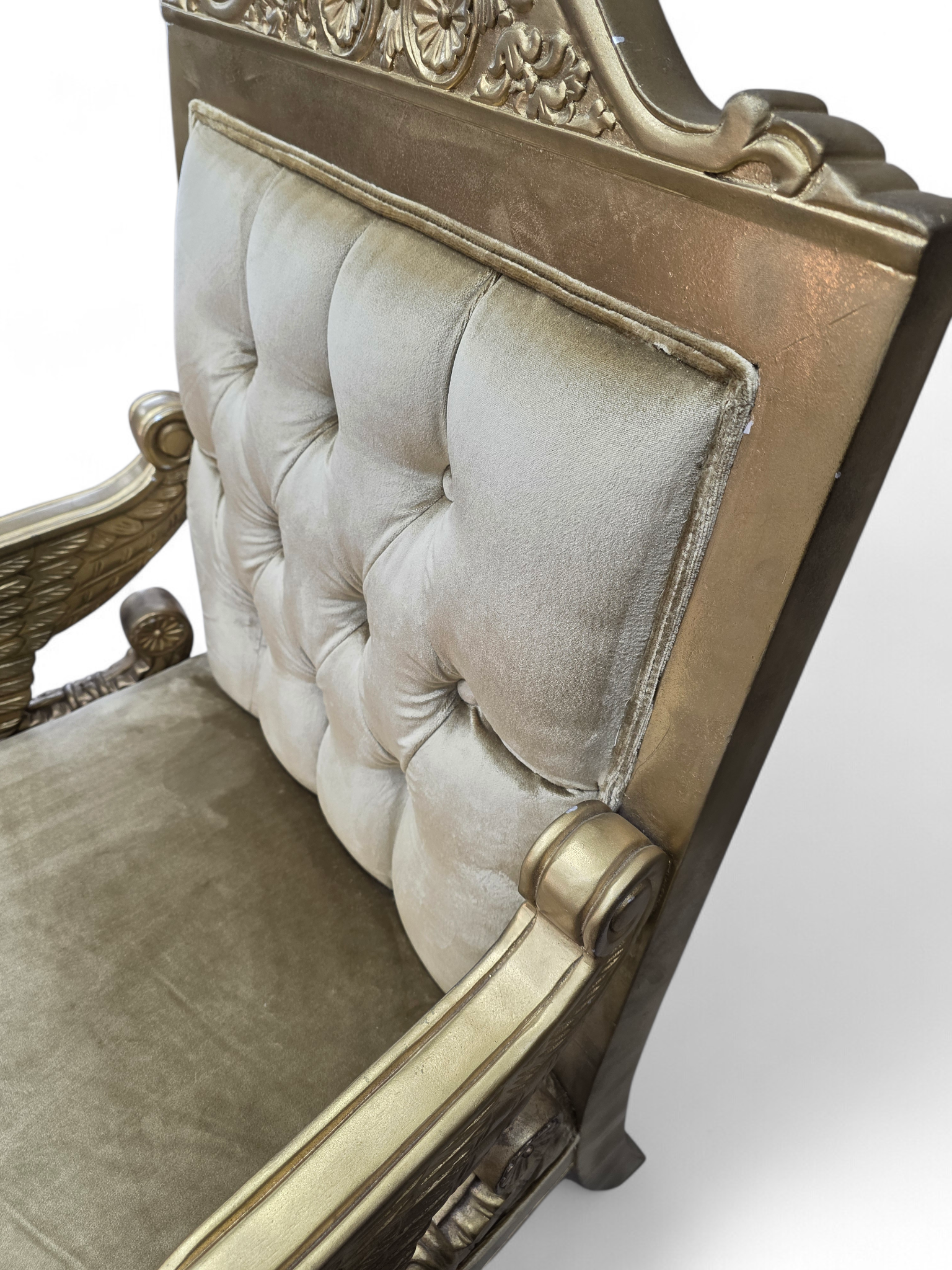 Vintage Neoclassical Empire Swan Arm Giltwood Lounge Chairs Newly Reupholstered - Pair