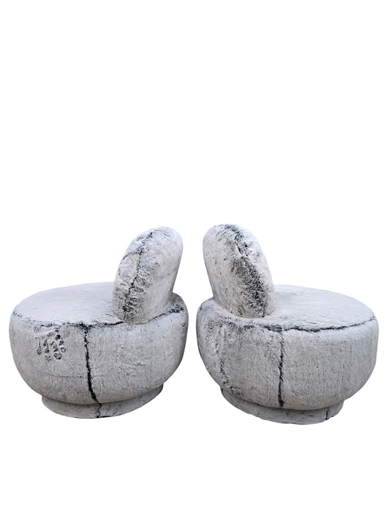 Postmodern Steve Chase Style Swivel Pouf Lounge Chairs and Ottoman Newly Reupholstered