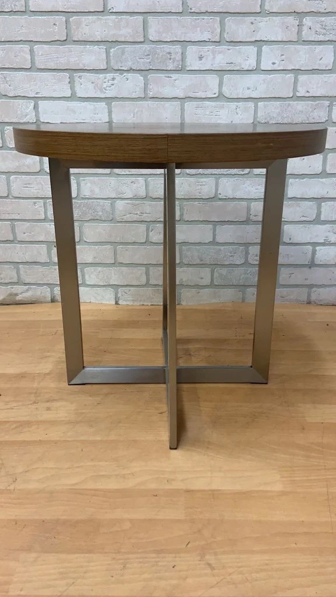 Vintage Milo Baughman Style Round Teak and Chrome Side/End Table