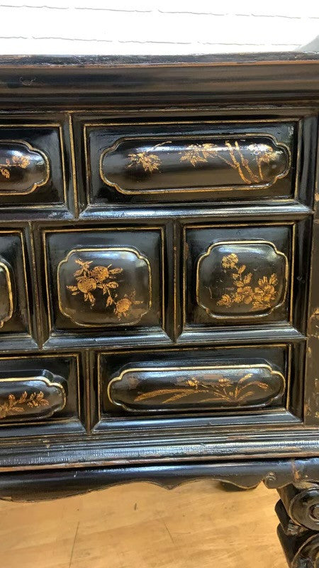 Antique Chinese Black & Red Lacquered Chinoiserie Altar Storage Chest