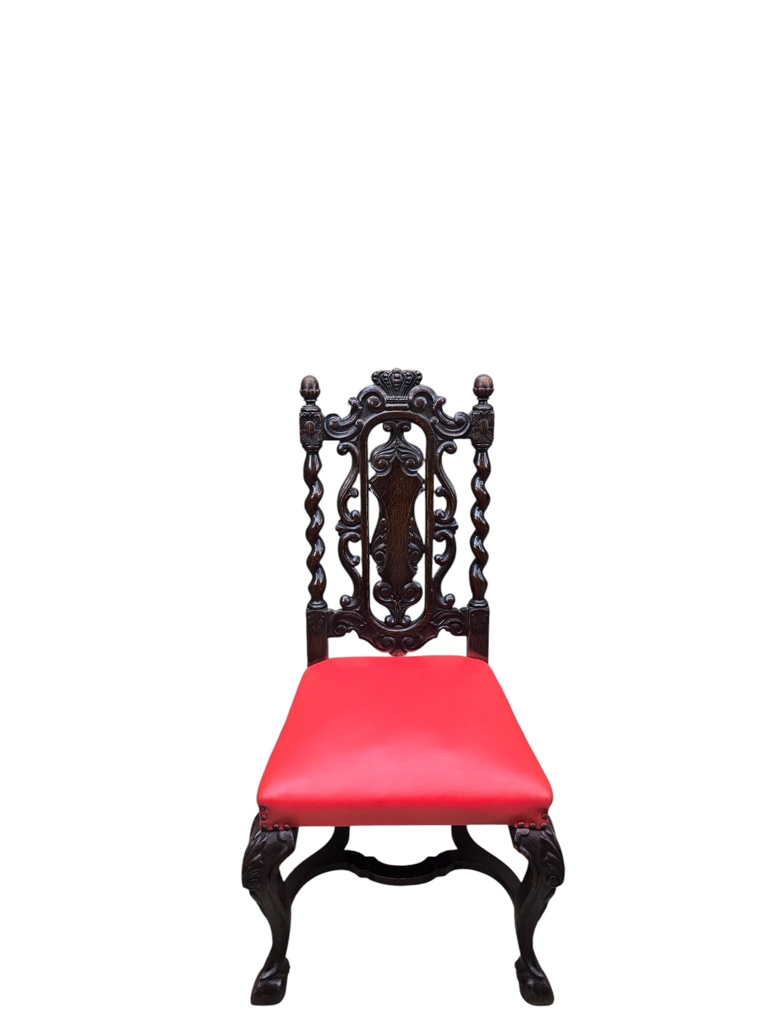 Antique Jacobean Revival Style Barley Twist Desk with High Back Chair
