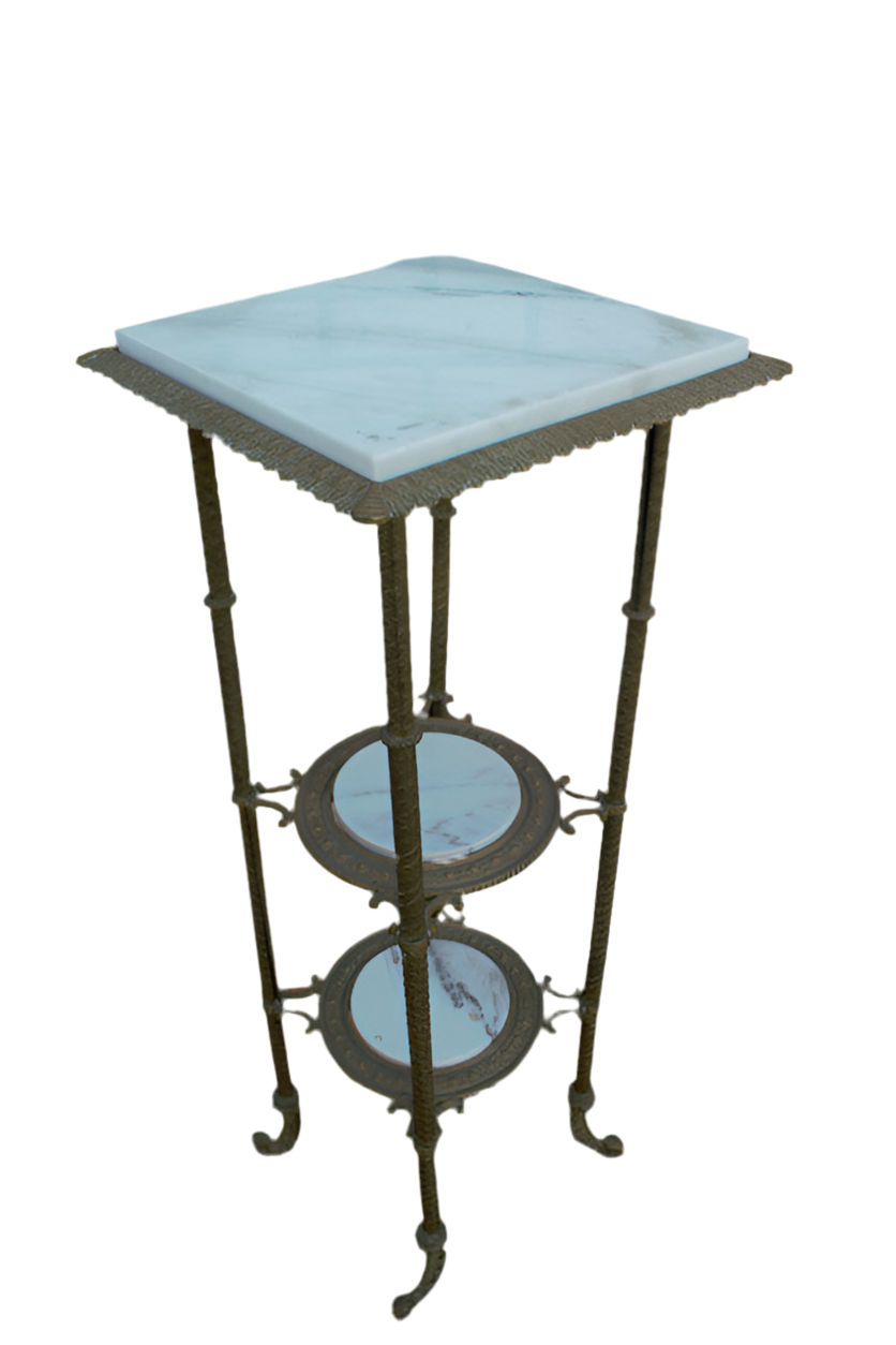 Antique French Victorian Three Tier Brass/Oxyn Pedestal Stand