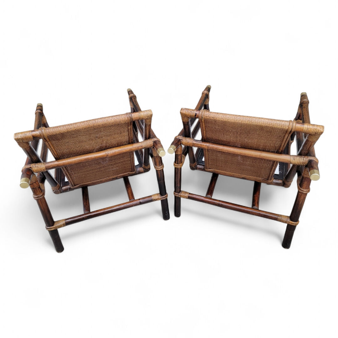 Vintage Pagoda Bamboo Rattan Lounge Chairs by Ficks Reed - Set of 2
