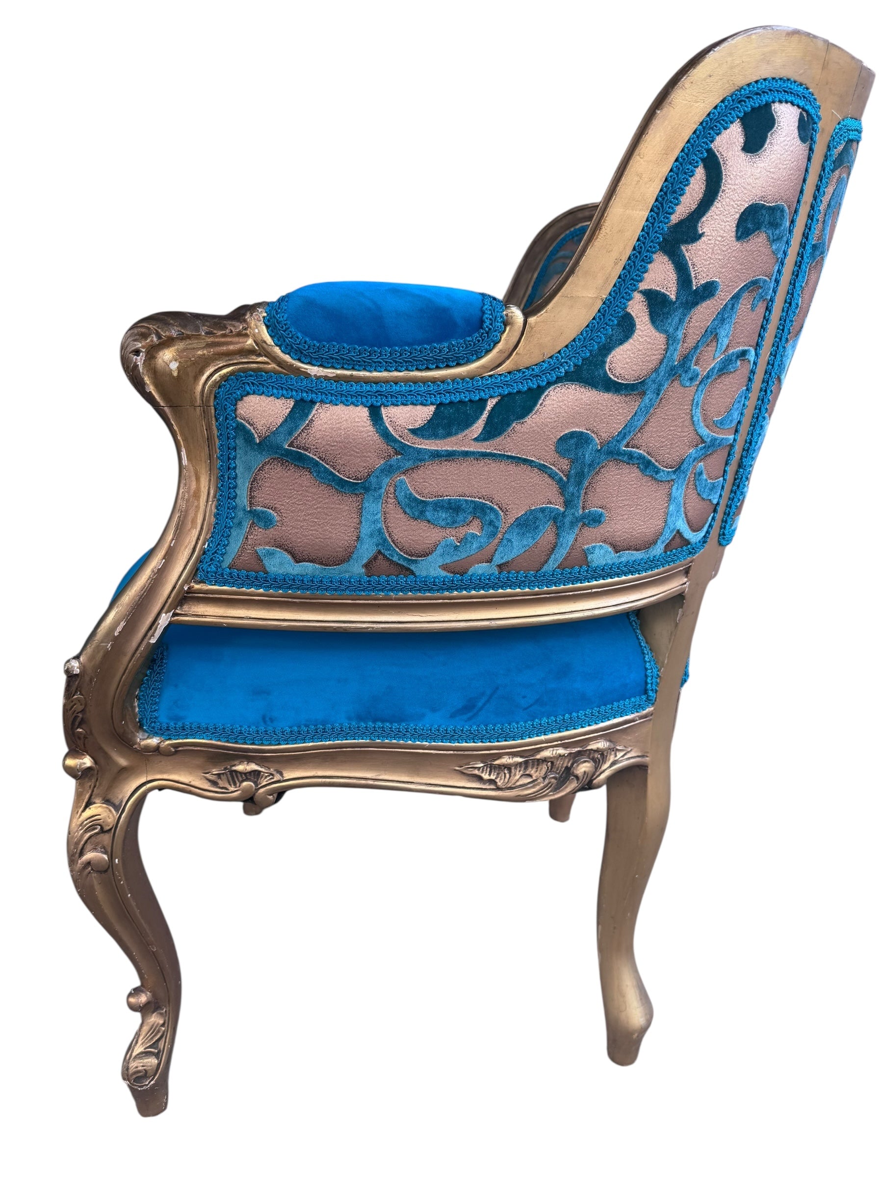 Antique French Louis XV Style Carved Bergere Giltwood Chairs - Pair