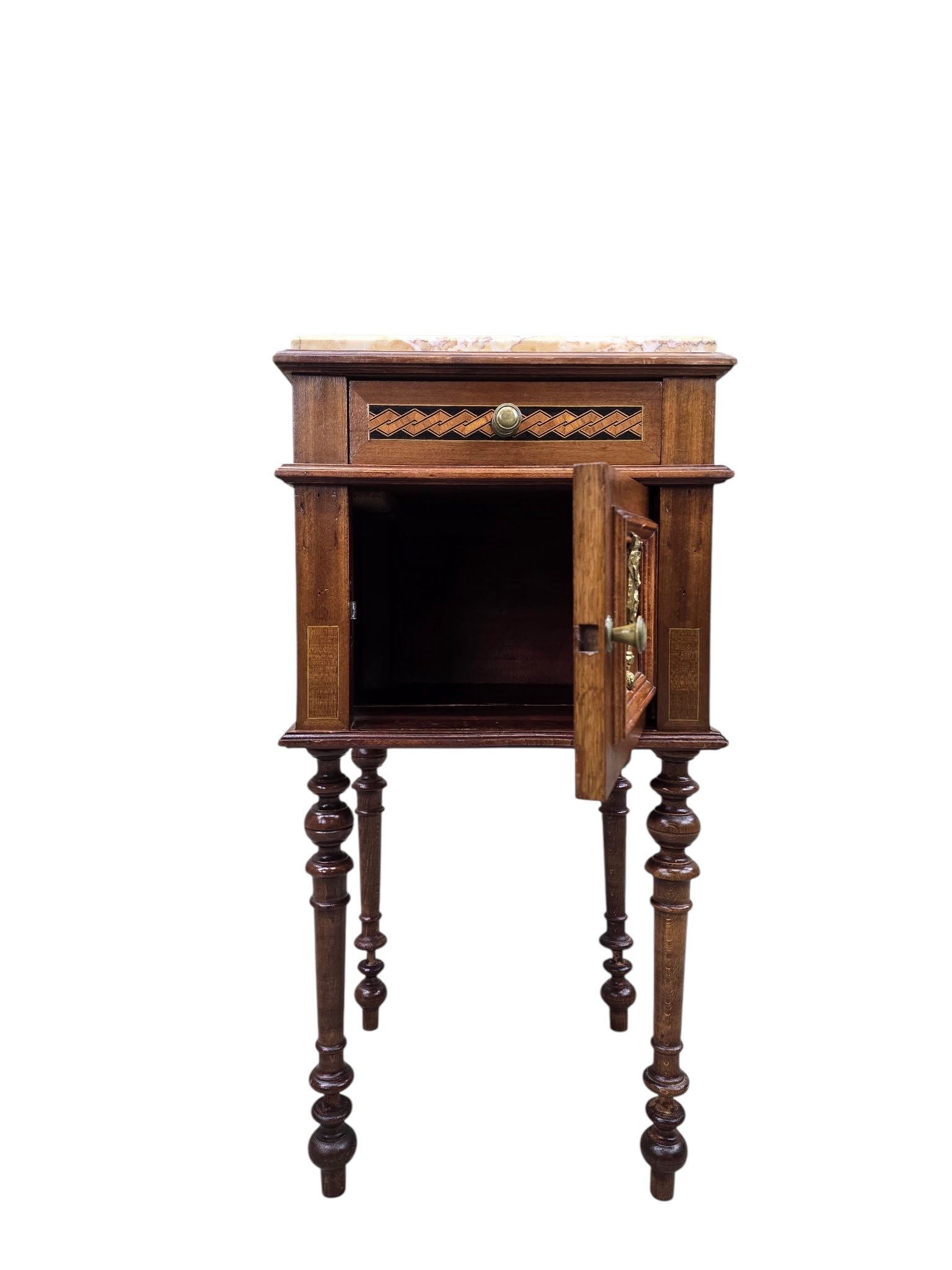 Antique French Carved Ornate Marble Top Smoking Storage Table