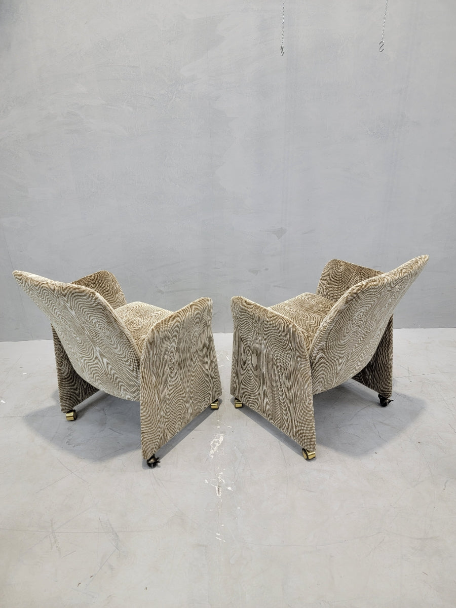 Vintage Postmodern Tilting Club Chairs By Chromcraft Newly Upholstered in Chenille