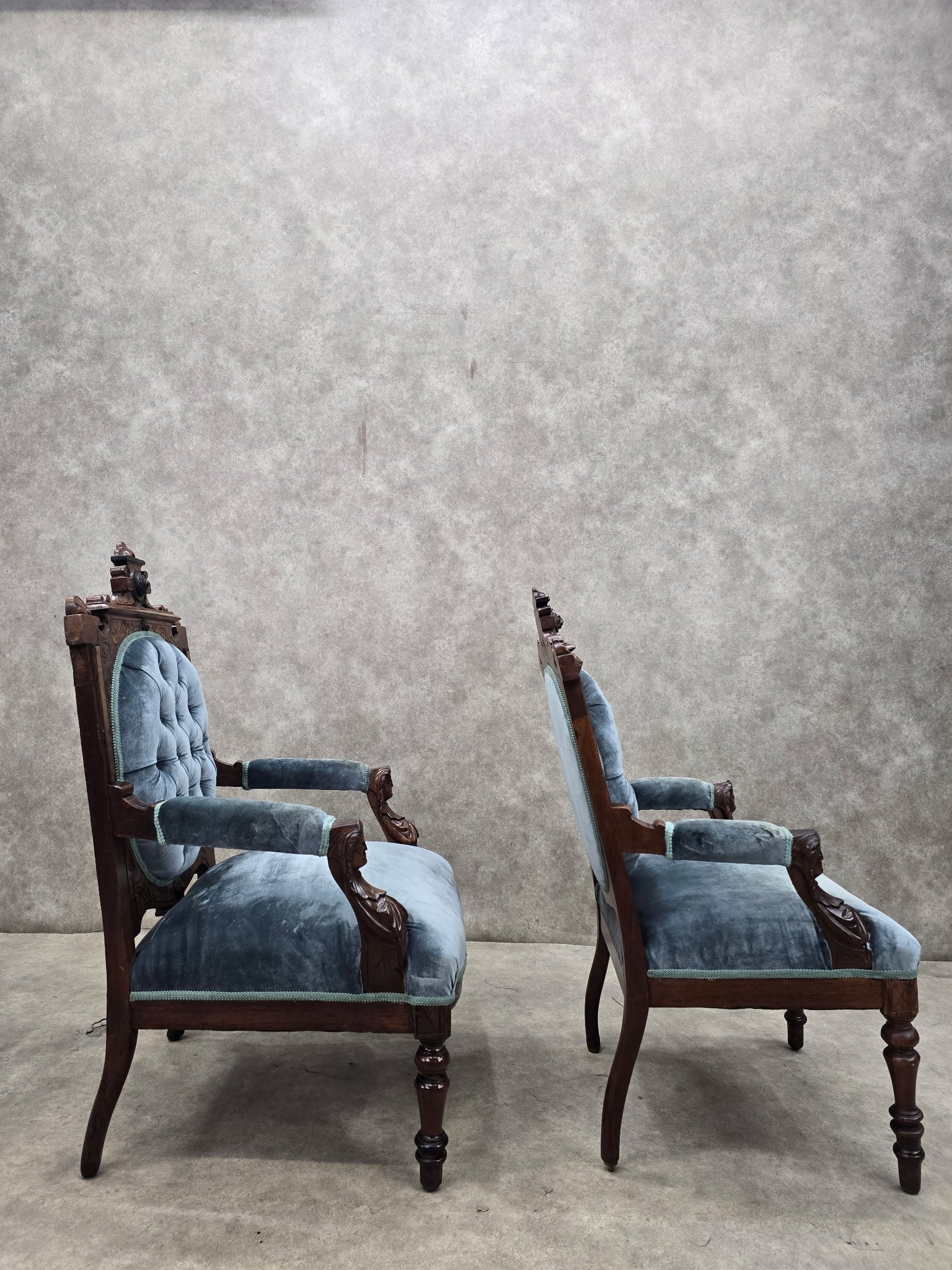 new - Antique Renaissance Revival Carved Chairs by John Jelliff - Set of 2