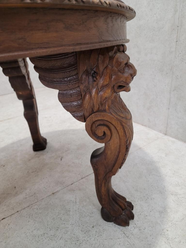 Antique French Carved Figural Oak Entry Table