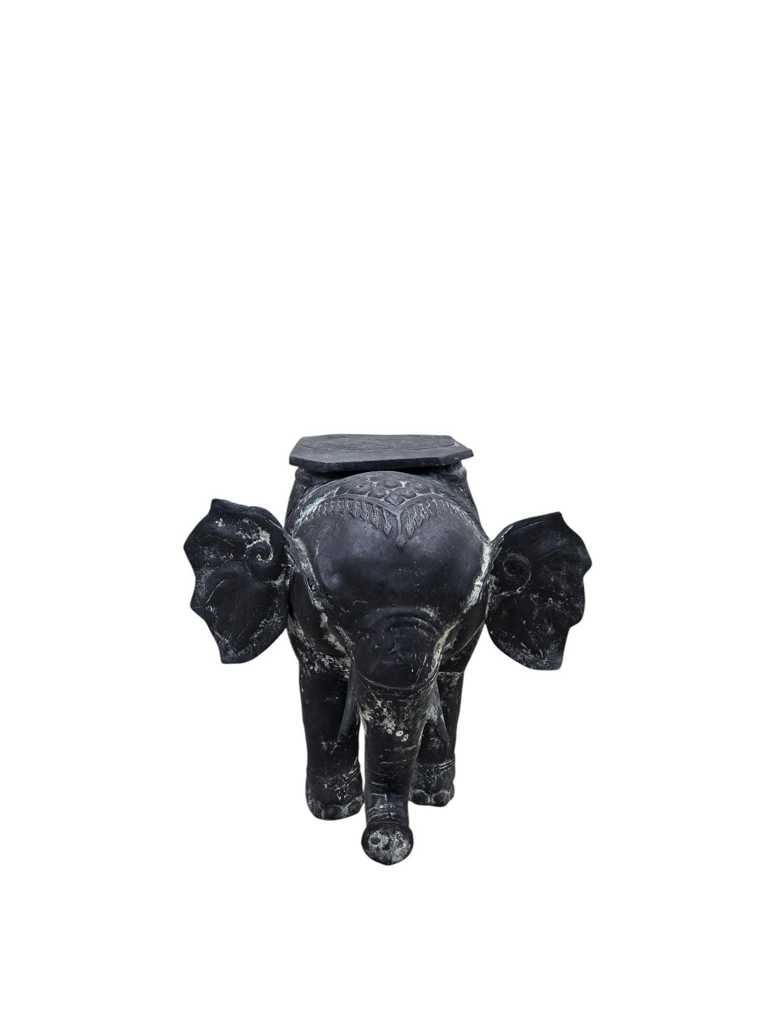 Antique Balinese Hammered Bronze Saddled Elephant Side Table