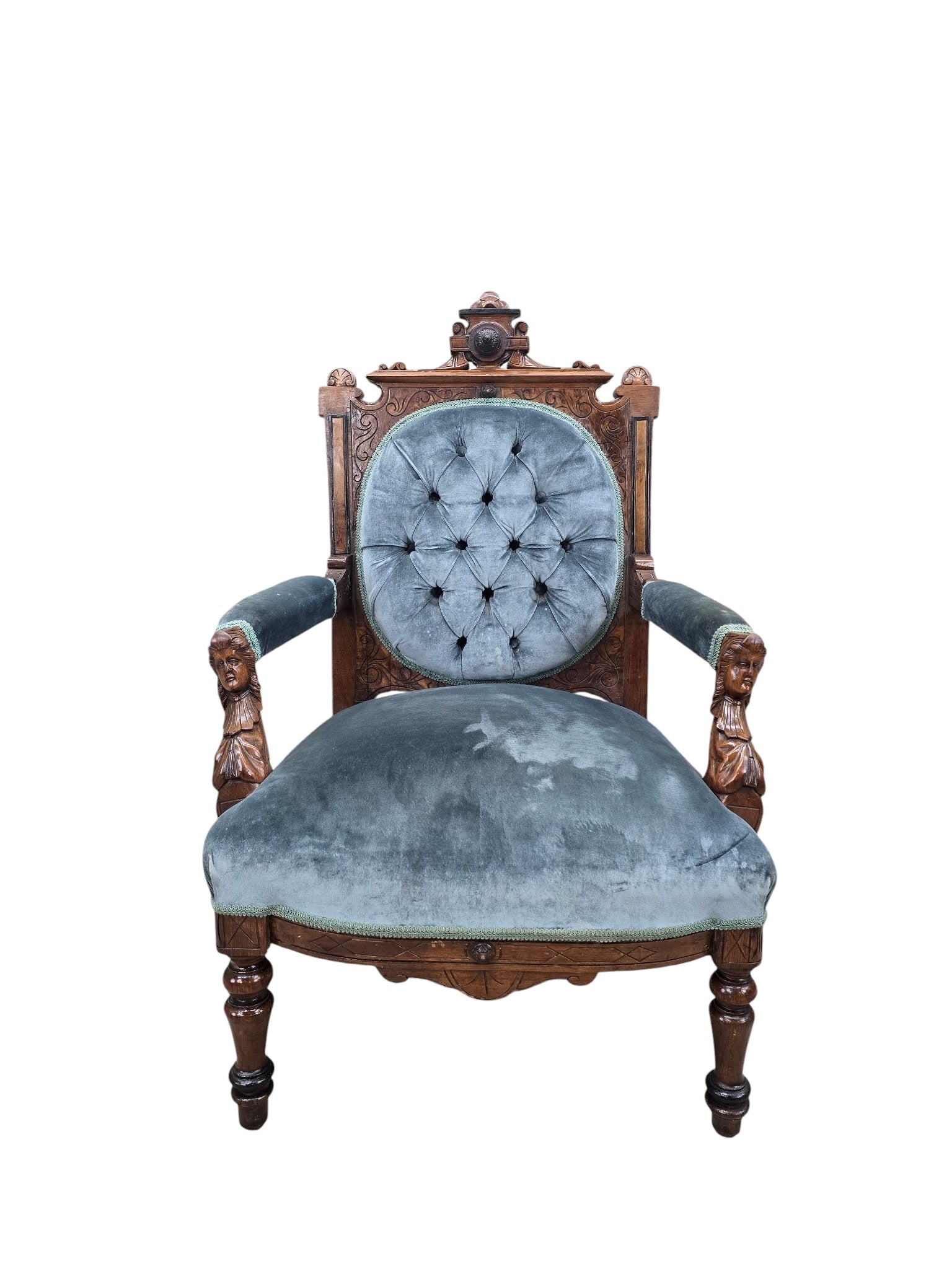 Antique Renaissance Revival Carved Chairs by John Jelliff - Set of 2