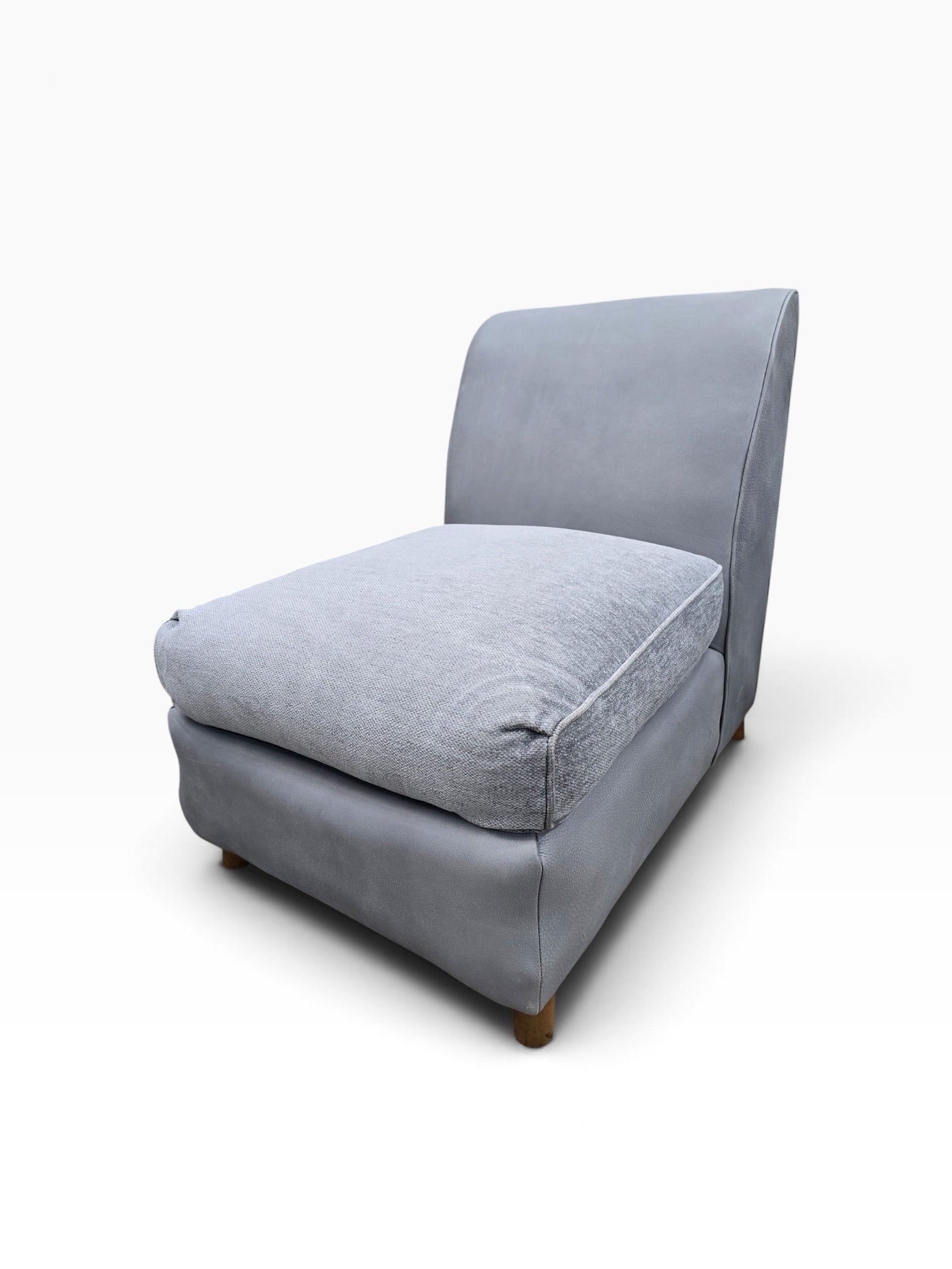 Mid Century Modern Heywood Wakefield Modular Sectional Sofa Newly Reupholstered in Powder Blue Holly Hunt Leather
