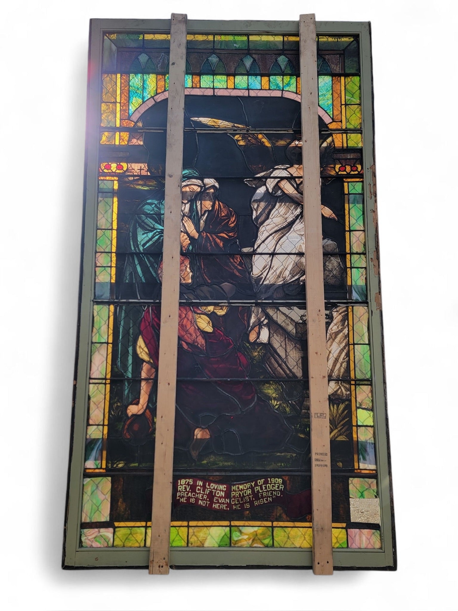 Antique Monumental Tiffany Style Salvaged "Easter" Stained Glass Window