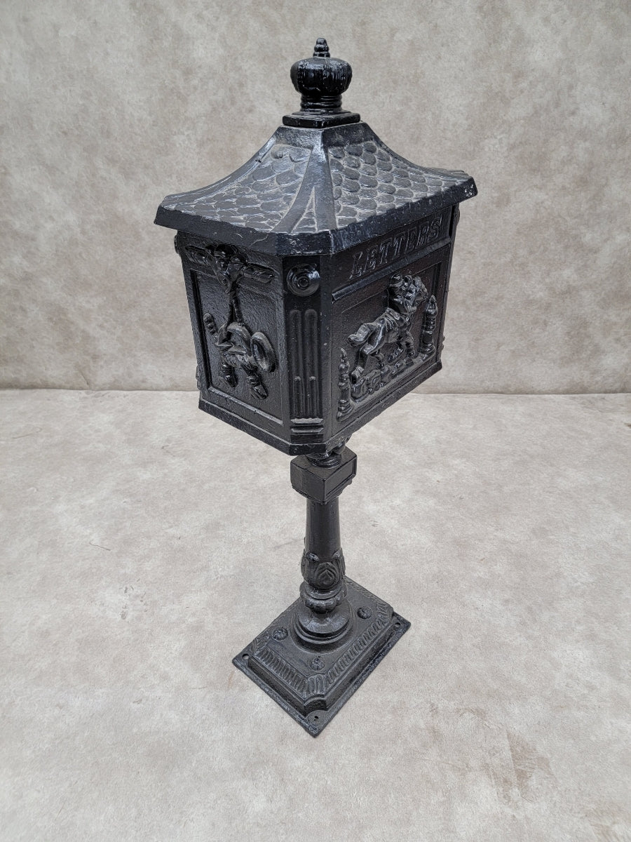 Antique Victorian Cast Iron Pedestal Floor Mount Mailbox