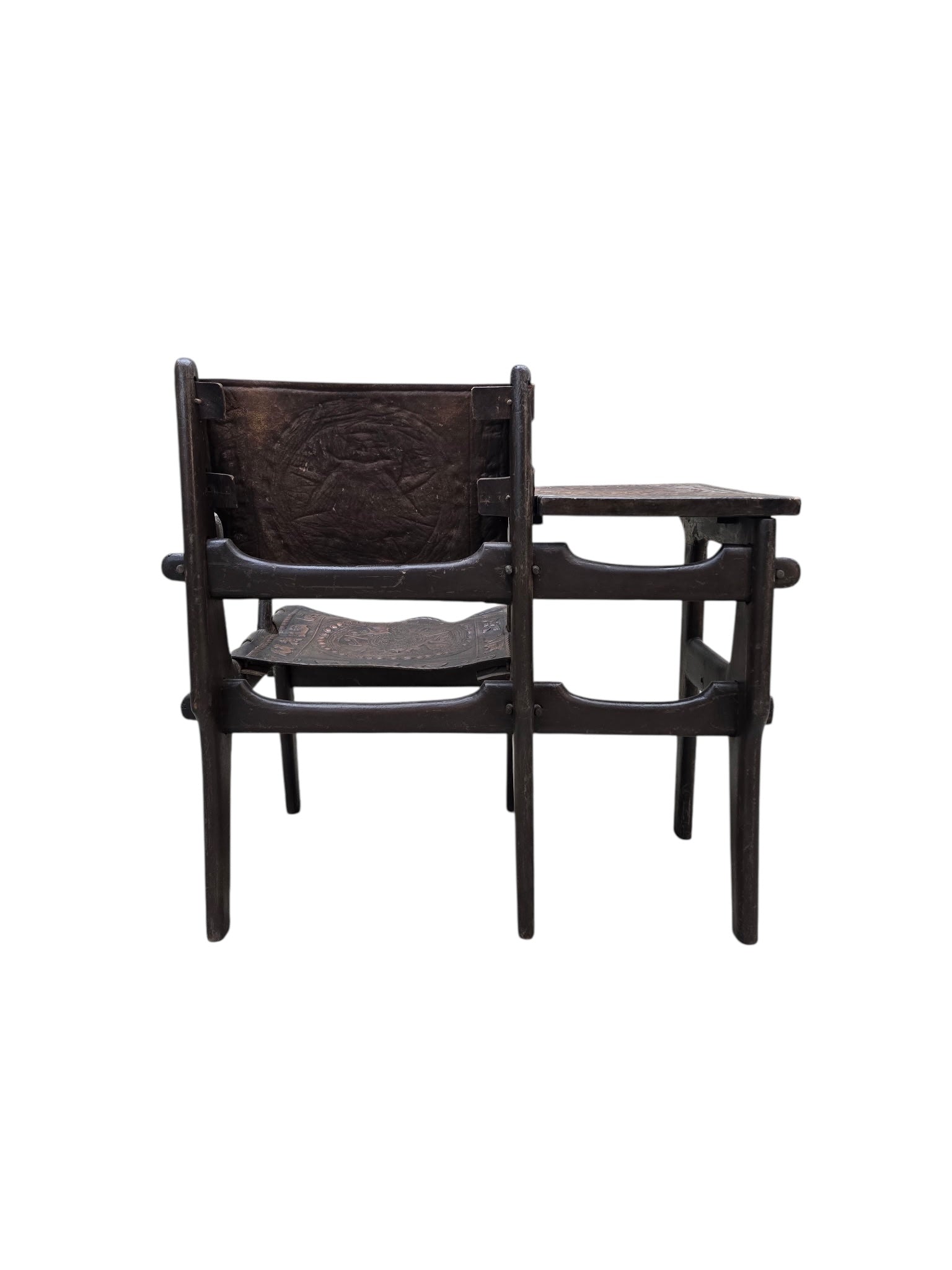 Vintage Rustic Tooled Leather Primitive Gossip Chair by Angel Pazmino