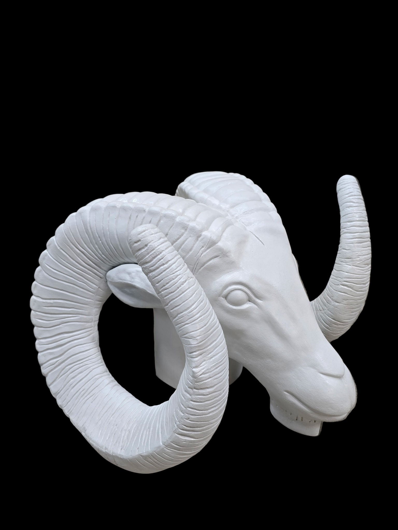 Vintage White Rams Head Statue
