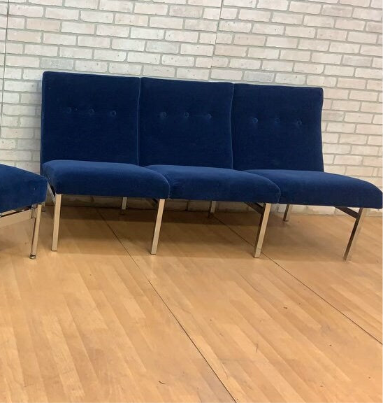 Mid Century Modern Steelcase Sofa Newly Upholstered in Cobalt Blue Mohair