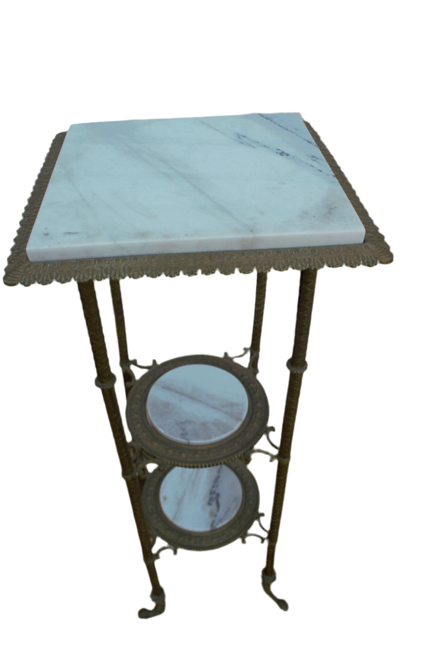 Antique French Victorian Three Tier Brass/Oxyn Pedestal Stand