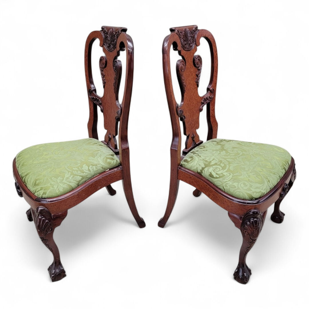 Vintage Queen Anne Style Carved Mahogany Dining Chairs - Set of 12
