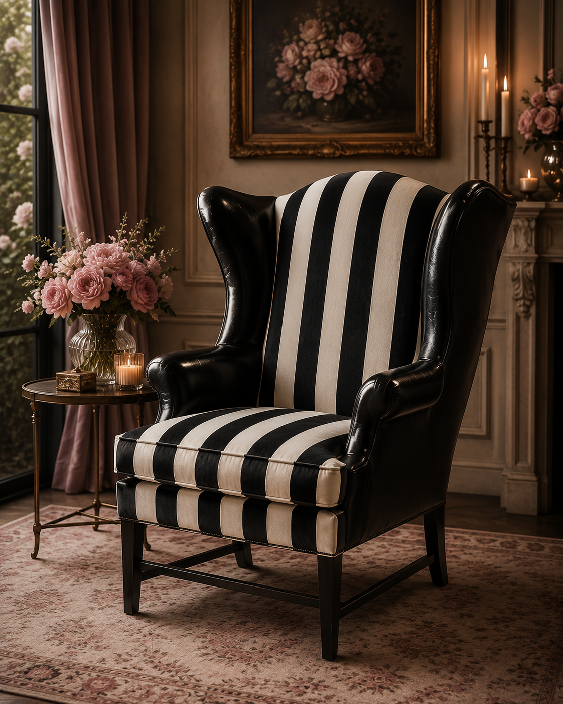 Regency Style Wingback Chair by Baker Furniture Newly Reupholstered