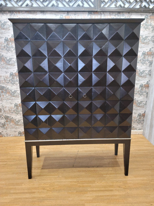 Mid Century Modern Handmade Walnut Cabinet with Geo Diamond Texture