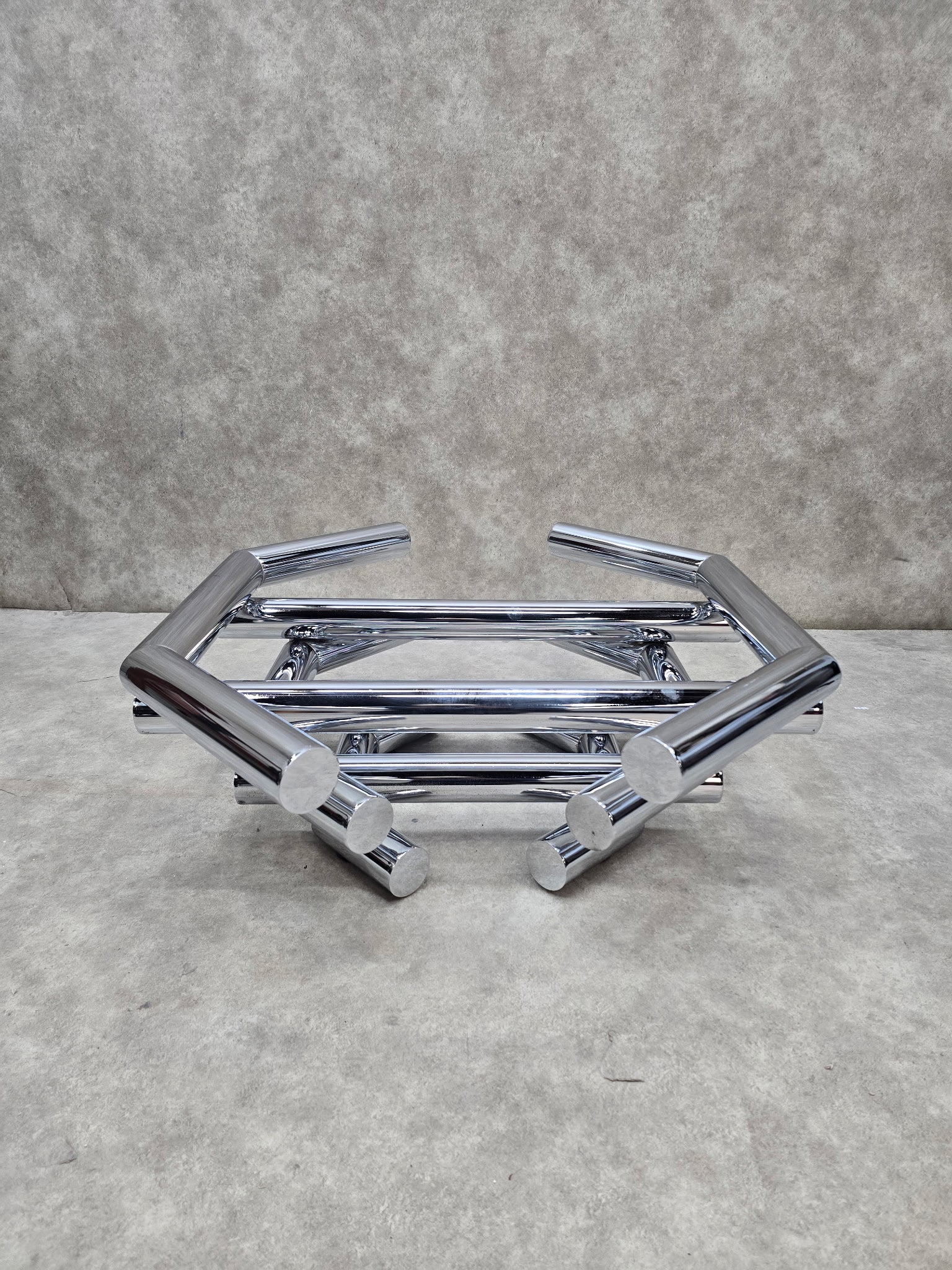 Mid Century Modern Paul Mayen Style Stacked Octagonal Tubular Chrome Coffee Table