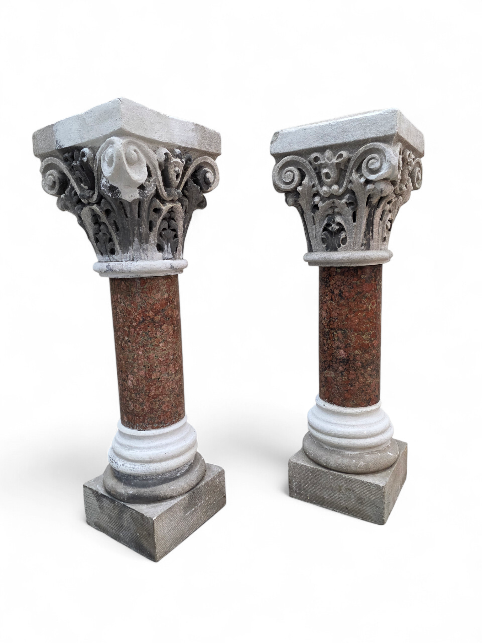 Antique Italian Marble & Stone Pedestals from Roman Church Altar - Pair