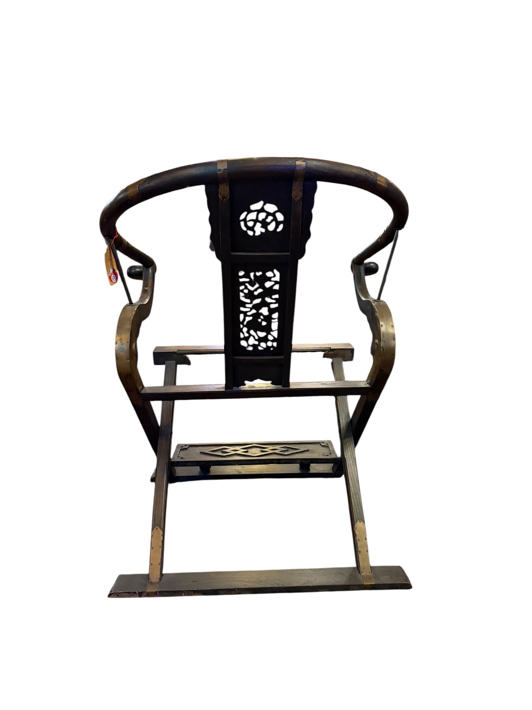 Antique Chinese Huanghuali Horseshoe Back Folding Throne Chair