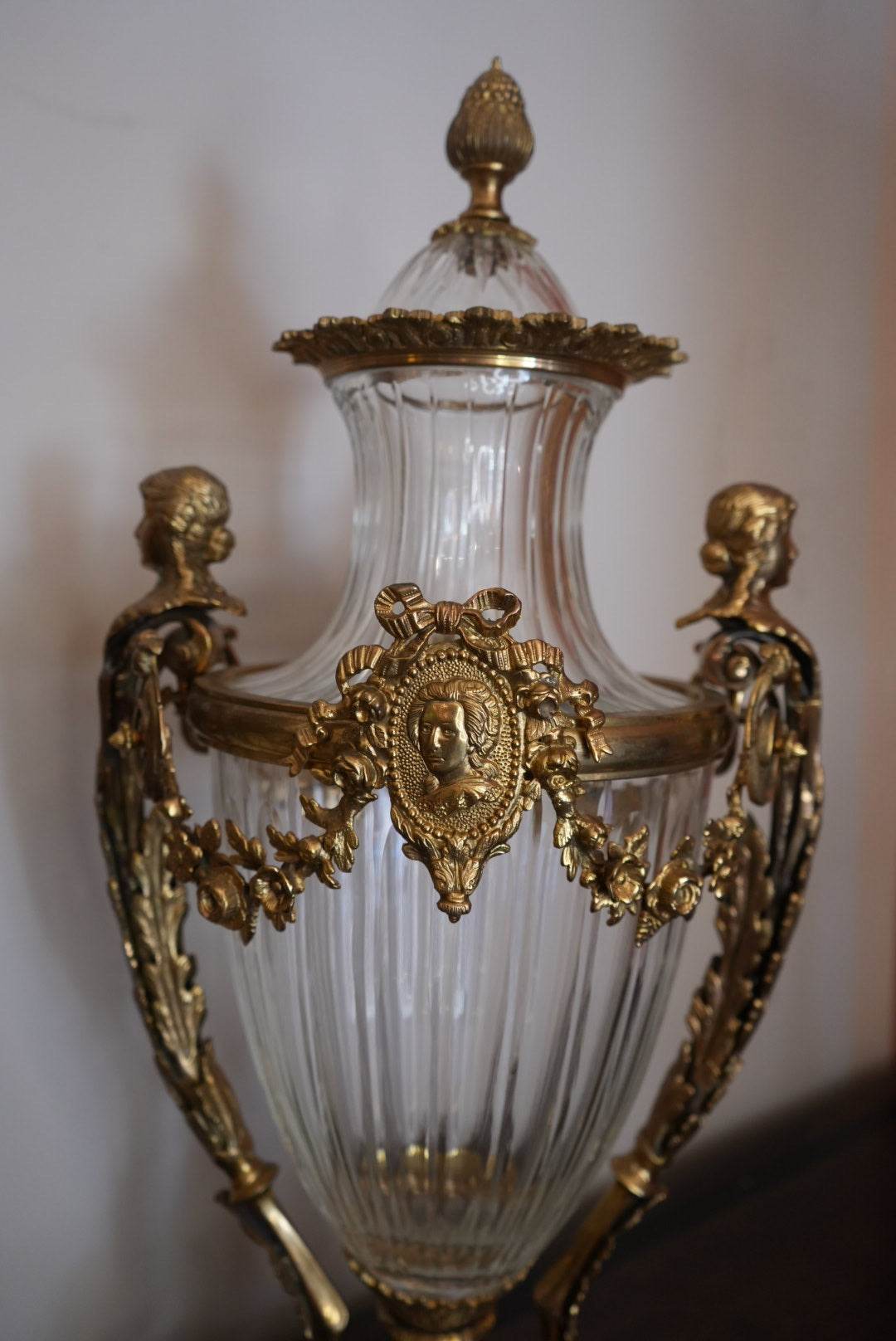 Antique French Diamond Cut Baccarat Crystal Urns - Pair