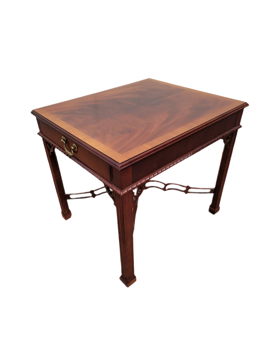 Vintage Drexel Heritage Chippendale Banded-Top Flame Mahogany Accent Tables - Set of 2