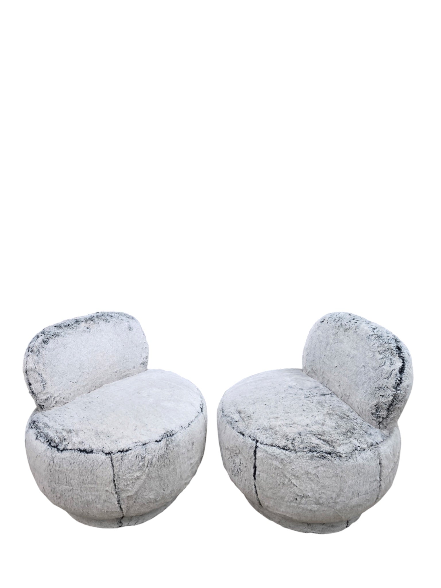 Postmodern Steve Chase Style Swivel Pouf Lounge Chairs and Ottoman Newly Reupholstered