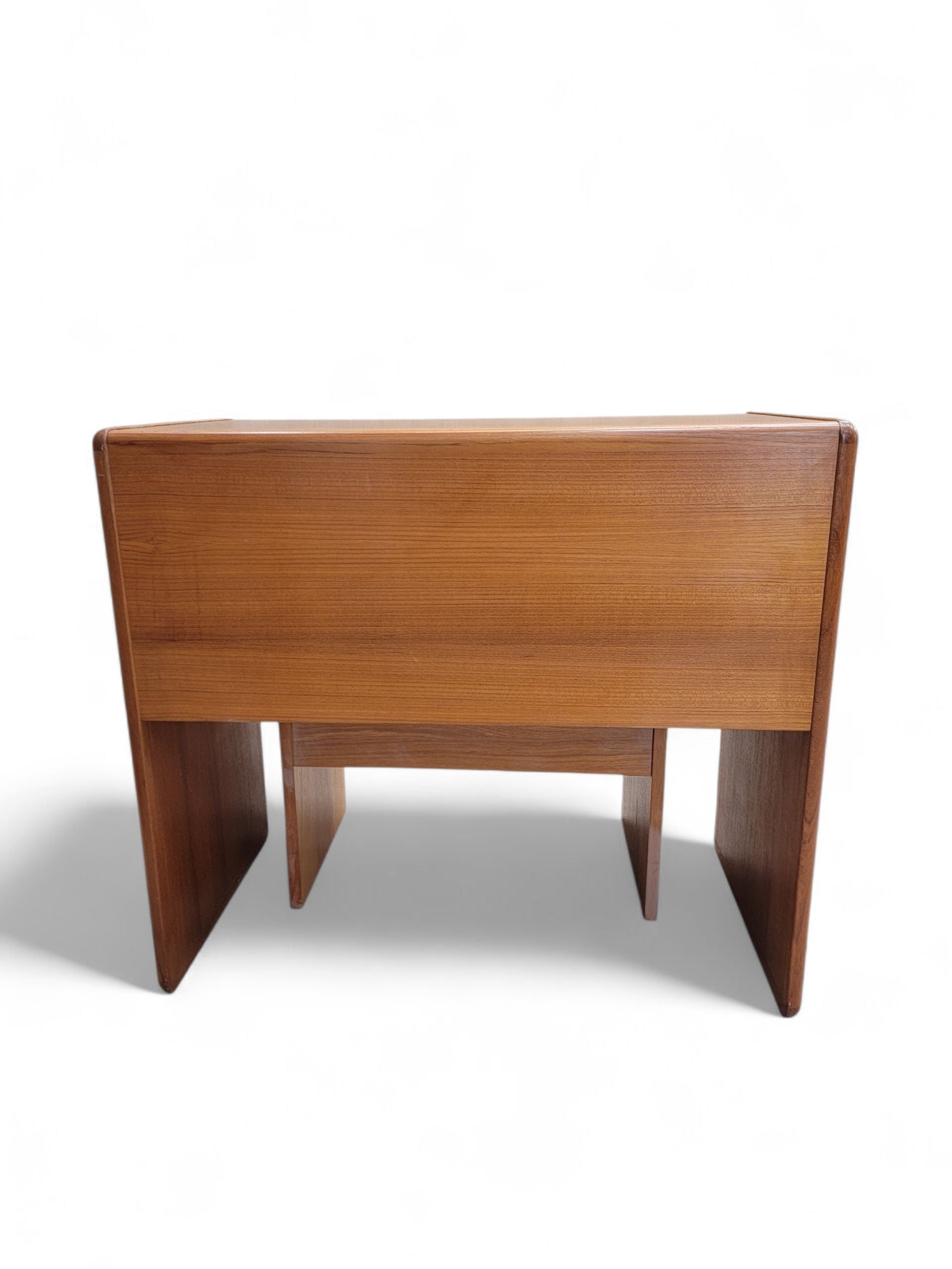 Mid Century Danish Teak Vanity/Desk with Flip-Top Mirror and Storage with Matching Stool