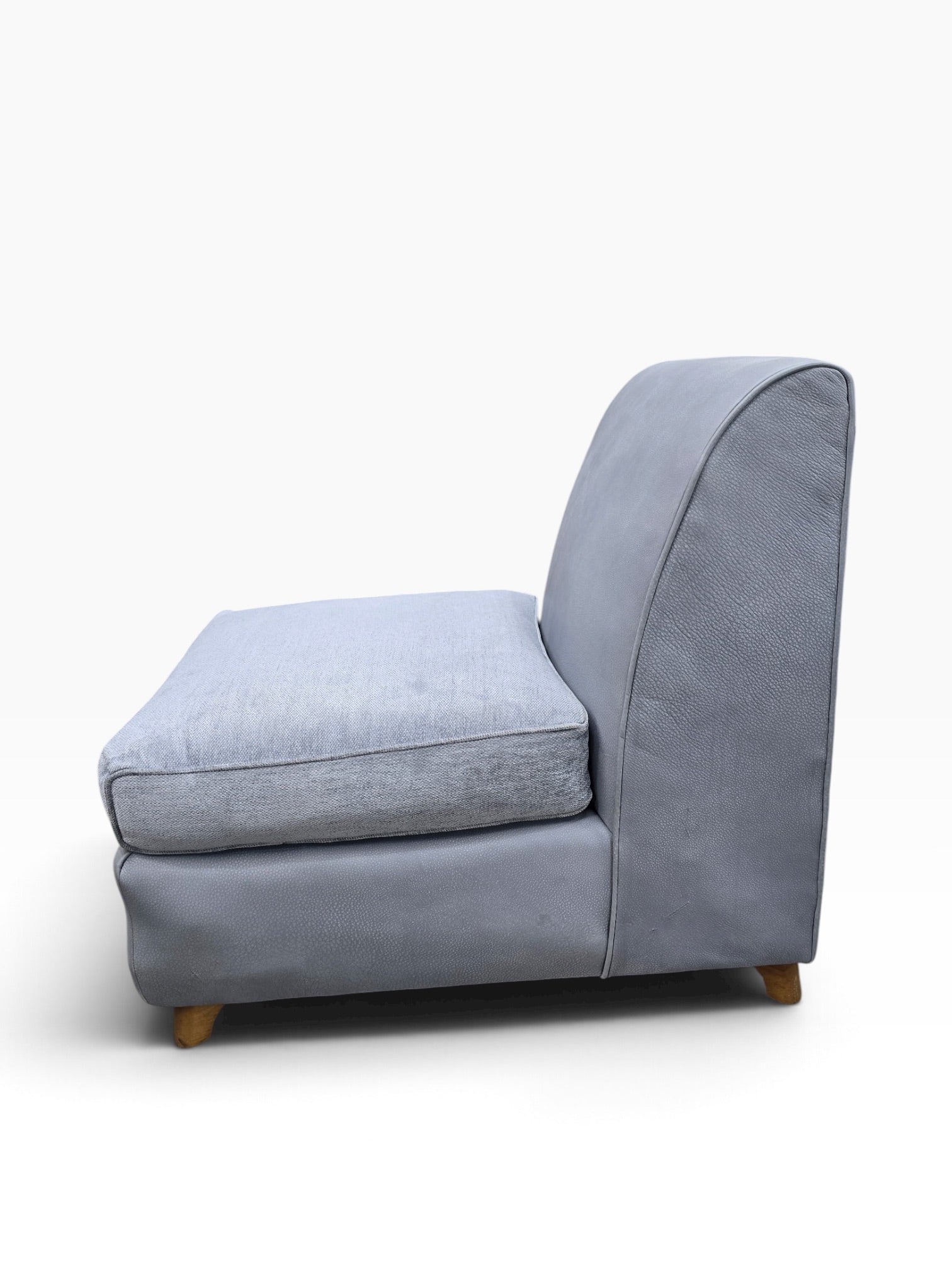 Mid Century Modern Heywood Wakefield Modular Sectional Sofa Newly Reupholstered in Powder Blue Holly Hunt Leather