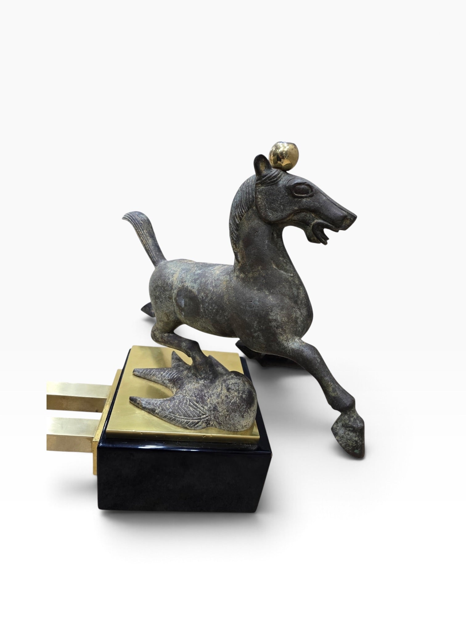 Maison Charles–Style Flying Horse of Gansu Glass-Top Cocktail Table