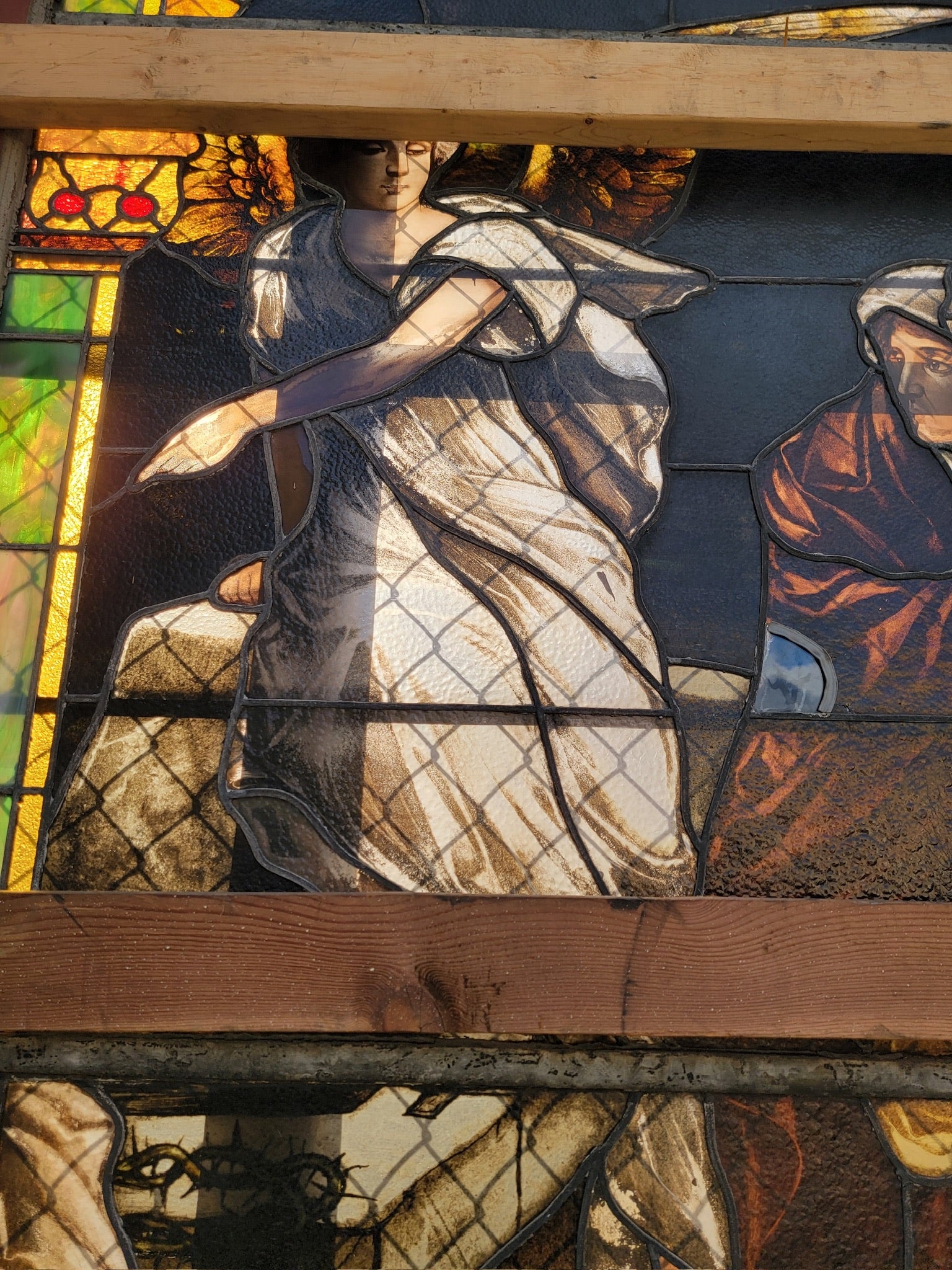 Antique Monumental Tiffany Style Salvaged "Easter" Stained Glass Window