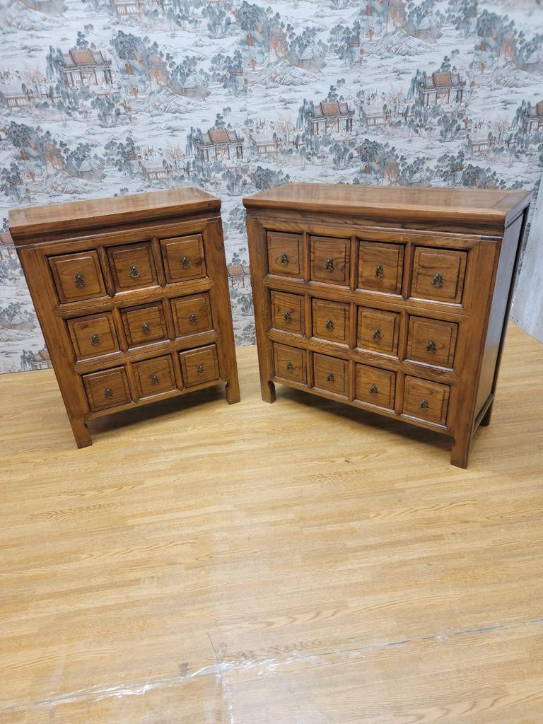 Antique Chinese Shanxi Province Solid Elmwood 9-Drawer & 12-Drawer Apothecary Medicine Chest - Set of 2