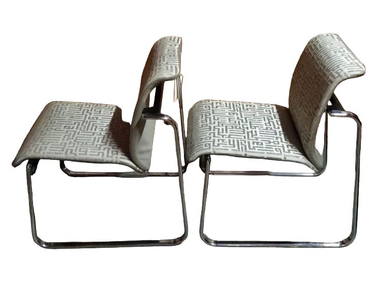 Mid Century Modern Chrome Tubular Chairs by Peter Protzman Newly Upholstered - Pair
