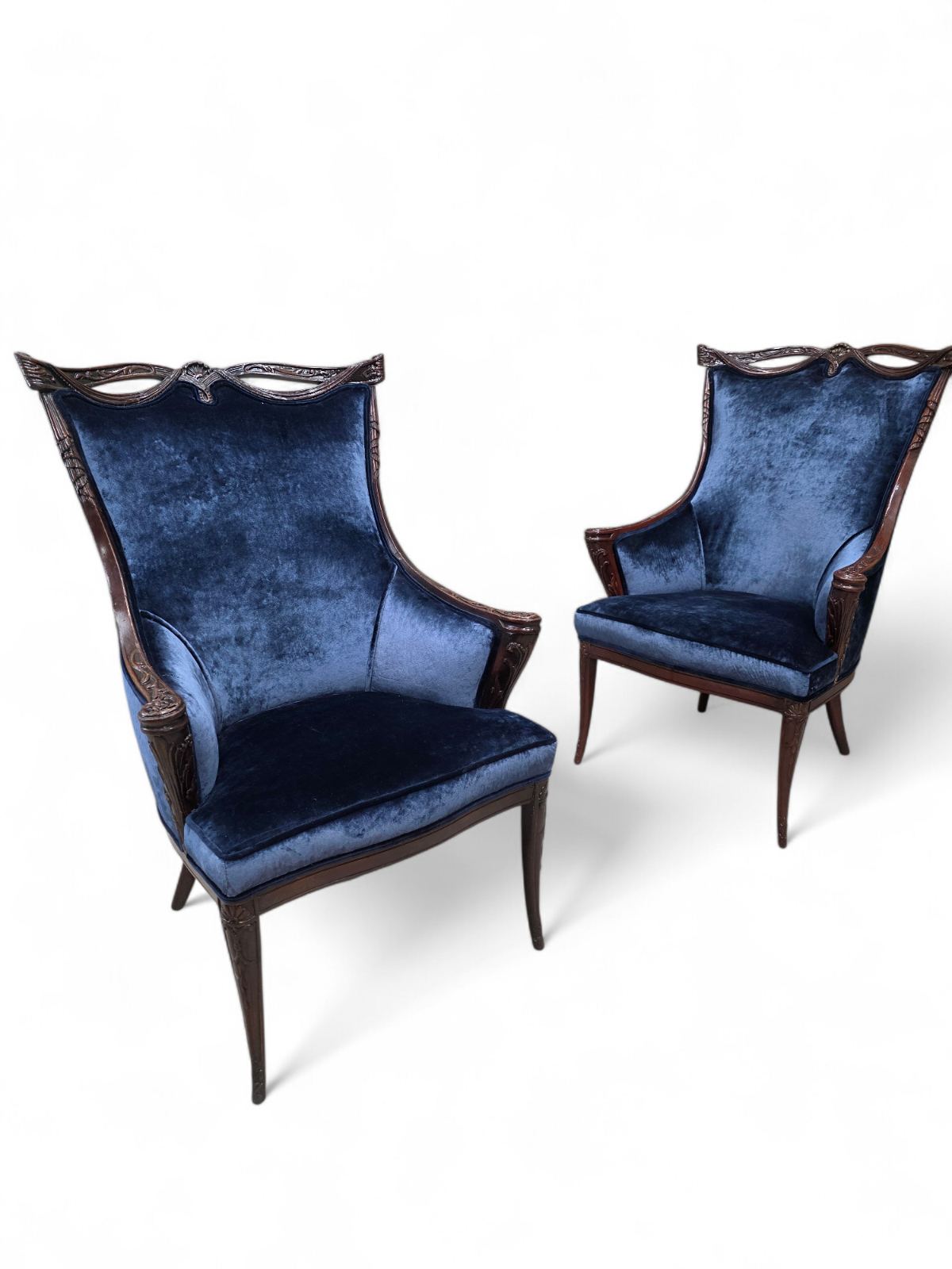 Vintage Regency Revival Style Wingback Chairs by Grosfeld House Newly Reupholstered – Pair