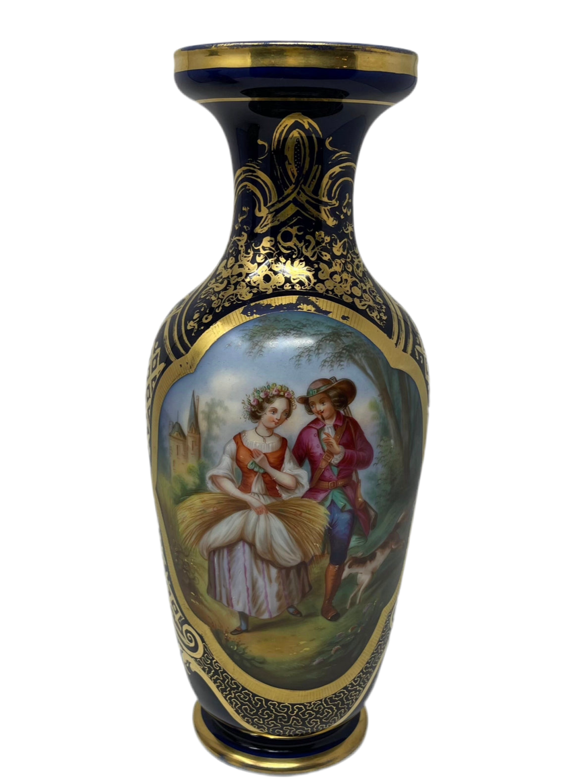 Antique French Old Paris Gilded Porcelain Vases - Pair